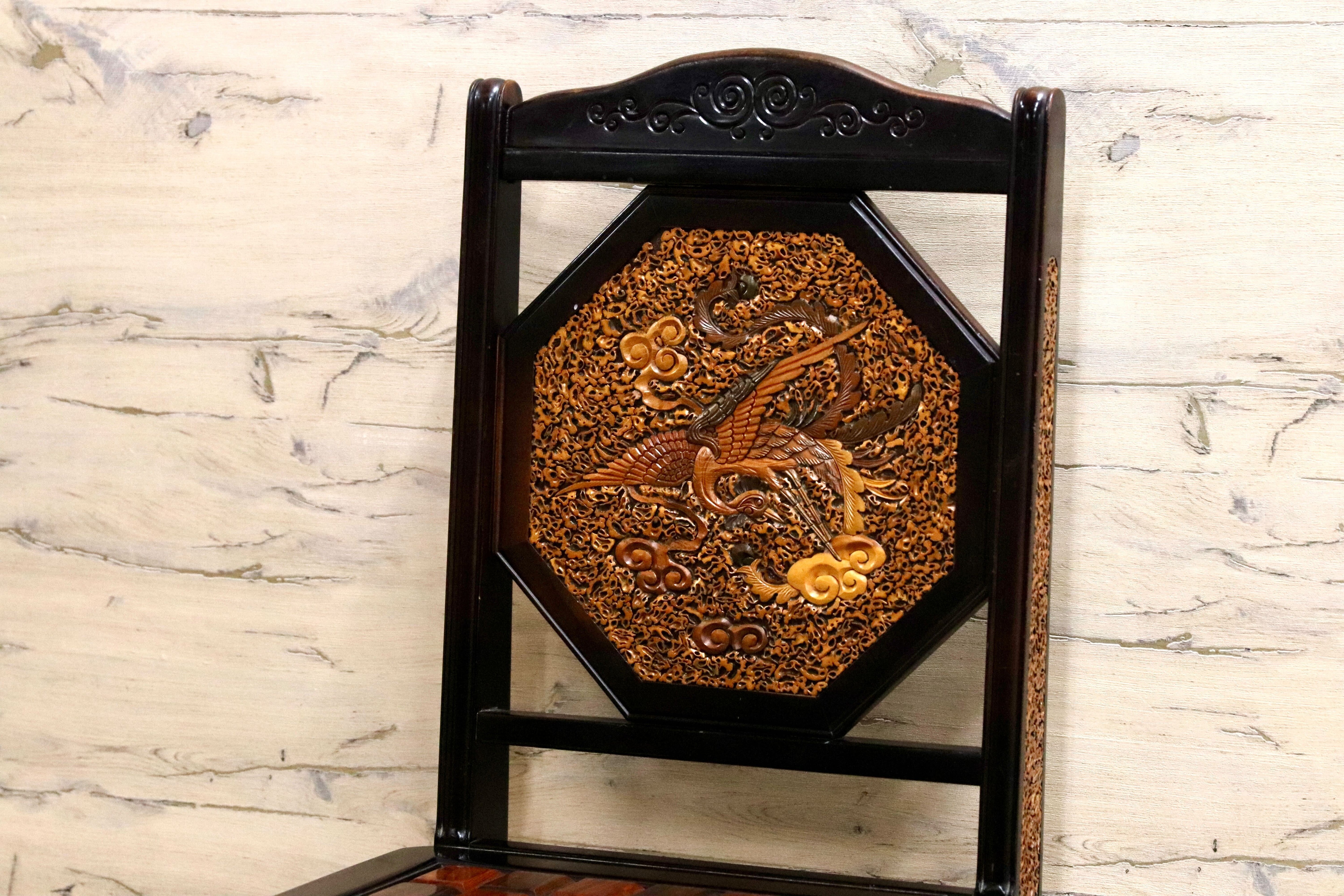 GMIK830B○最高級 中国美術 ダイニングチェア 椅子 チェア 唐木 和モダン アンティーク 綿密細工 稀少