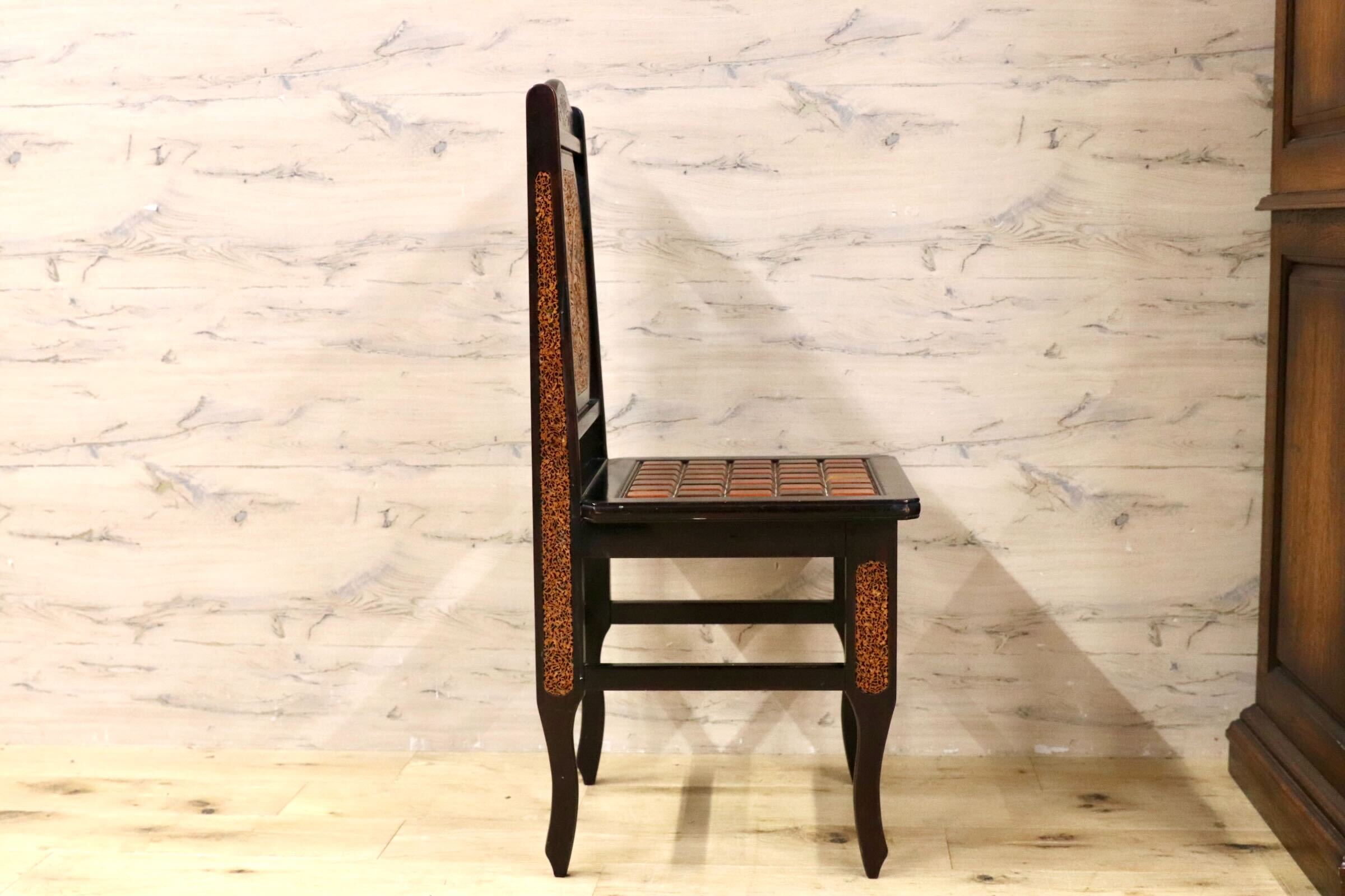 GMIK830F○最高級 中国美術 ダイニングチェア 椅子 チェア 唐木 和モダン アンティーク 綿密細工 稀少