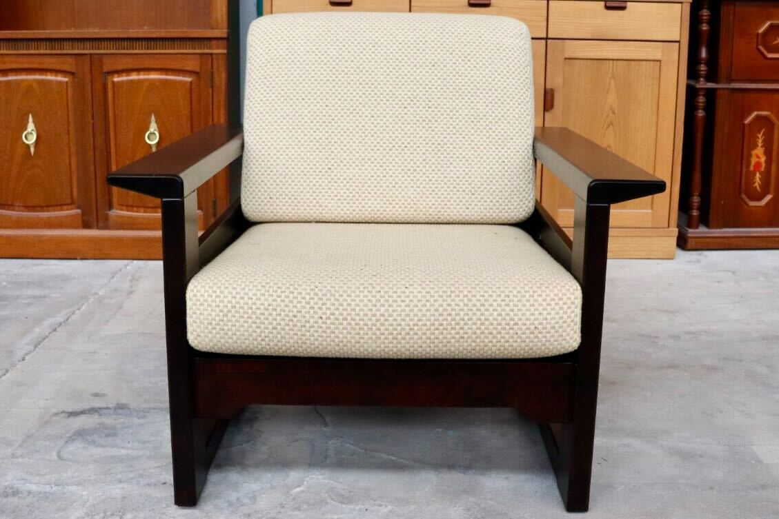 ヴィンテージ北海道民芸家具 樺無垢材 1人掛けソファ 1Pソファ/シングルソファ 北海道民芸家具 樺無垢材 1人掛けソファ 1Pソファ 布製