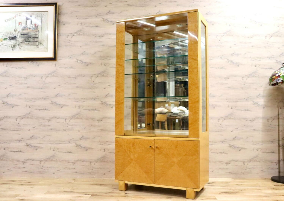 ◇神居民芸 樺材 ガラスキャビネット キュリオケース 飾り棚 照明付き  