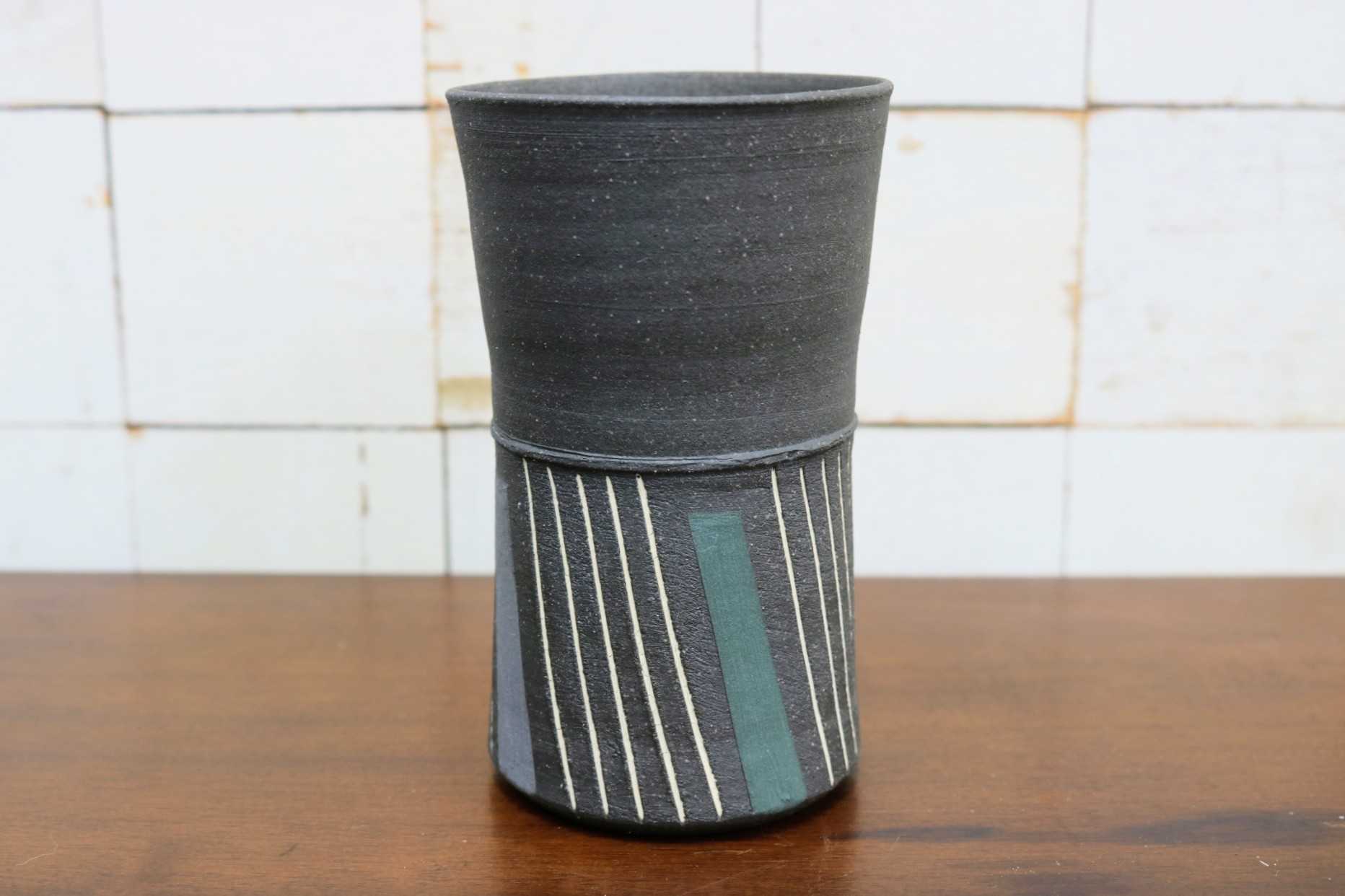 GMJO122D◯市野悟窯 市野哲次 丹波焼 彩色線象嵌 ビアジョッキ ビアカップ 陶器 現代陶芸 作家物