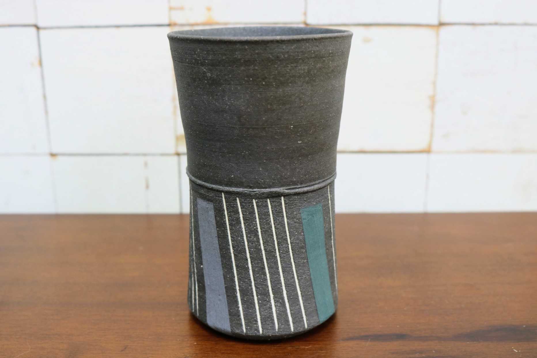 GMJO122D◯市野悟窯 市野哲次 丹波焼 彩色線象嵌 ビアジョッキ ビアカップ 陶器 現代陶芸 作家物