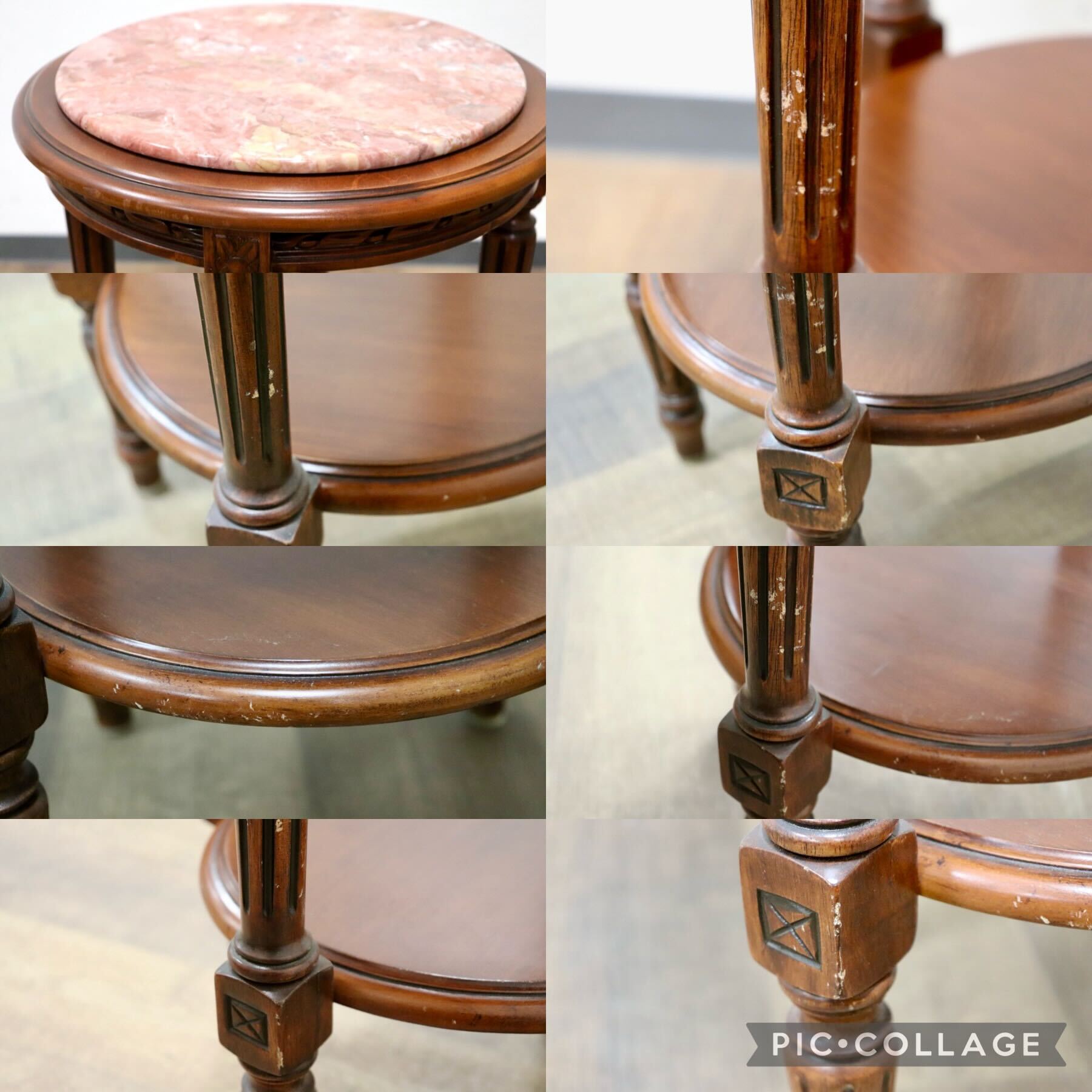 GMHK8○西洋 イタリア アンティーク 大理石 サイドテーブル 花台  