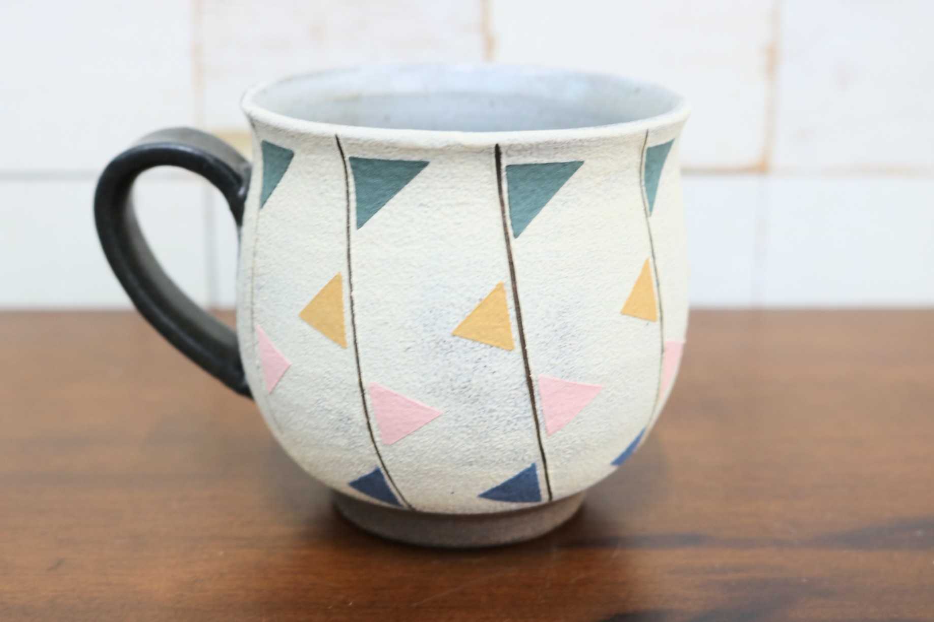 GMJO126◯市野悟窯 市野哲次 丹波焼 彩色線象嵌 マグカップ 陶器 現代陶芸 作家物