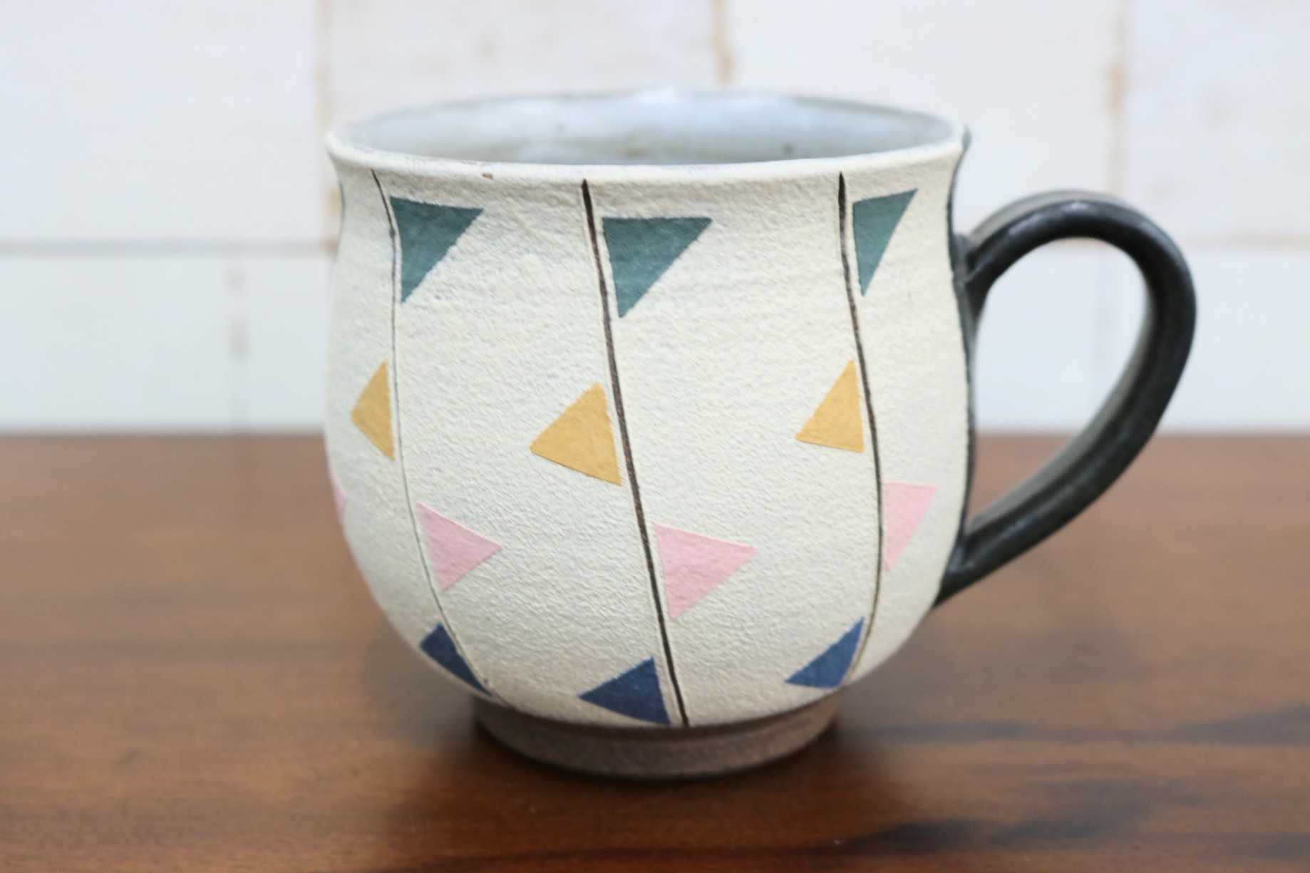GMJO126◯市野悟窯 市野哲次 丹波焼 彩色線象嵌 マグカップ 陶器 現代陶芸 作家物