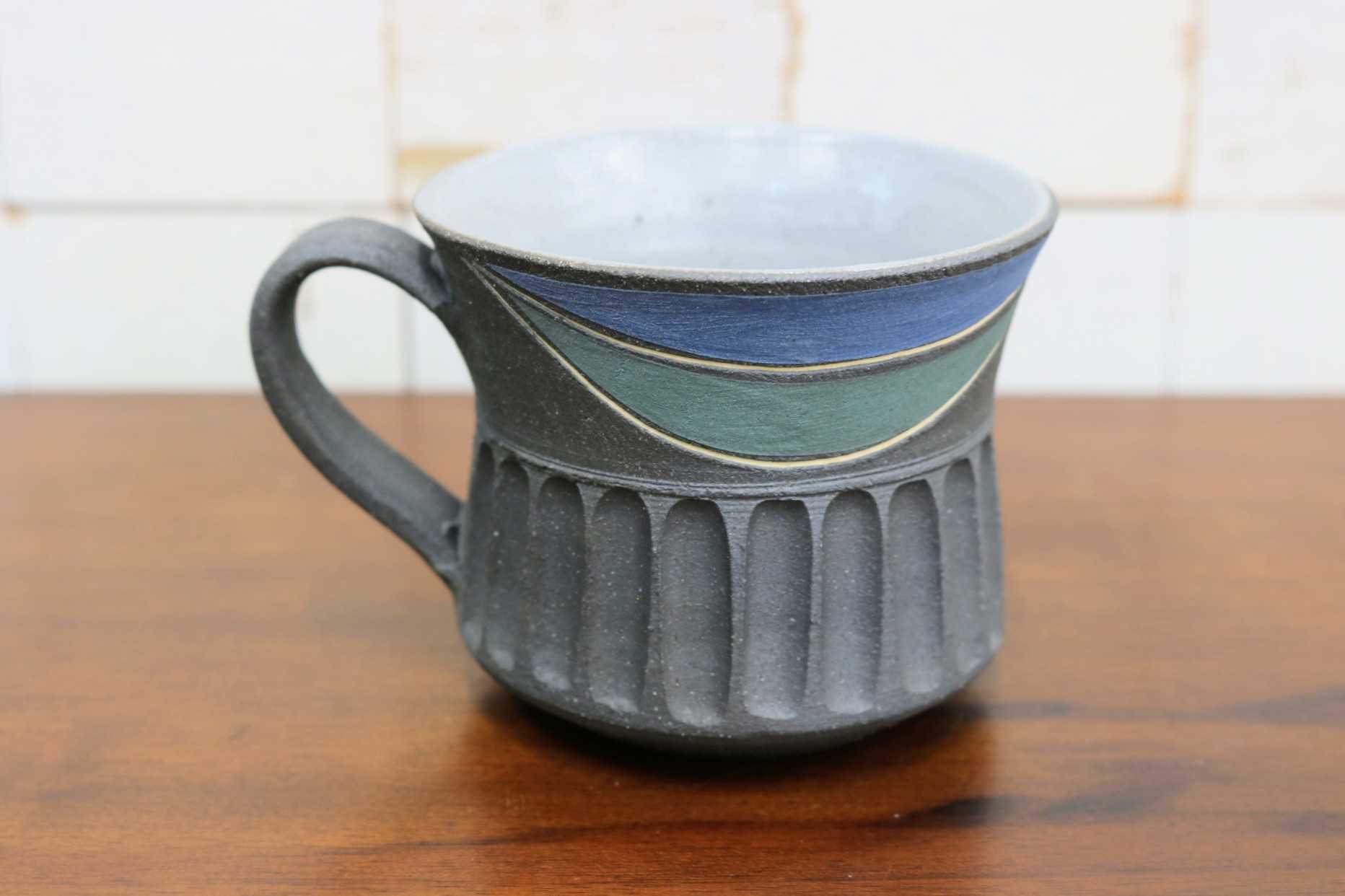 GMJO125◯市野悟窯 市野哲次 丹波焼 彩色線象嵌 マグカップ 陶器 現代陶芸 作家物