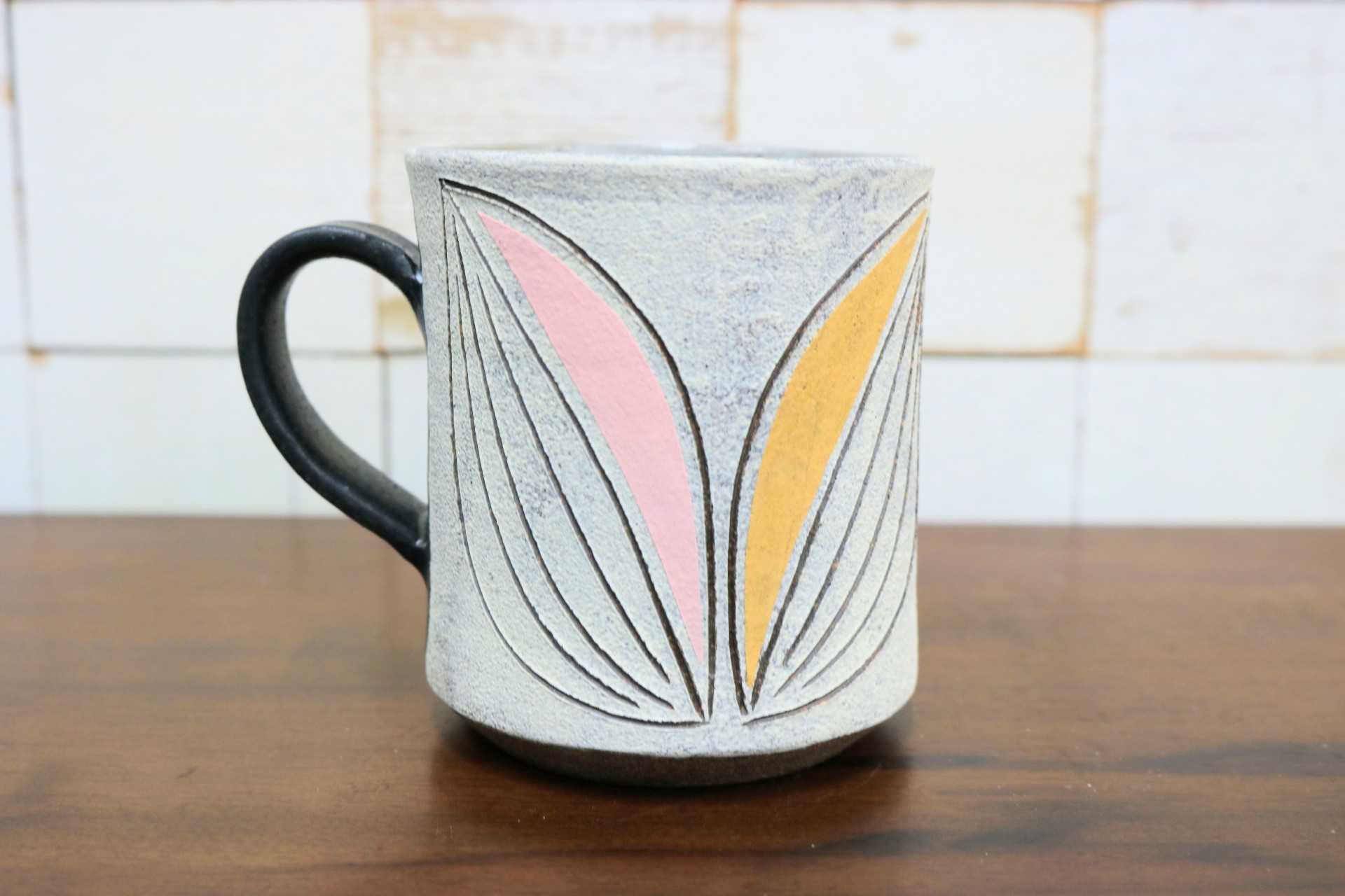 GMJO119I〇市野悟窯 市野哲次 丹波焼 彩色線象嵌 マグカップ 陶器 現代陶芸 作家物