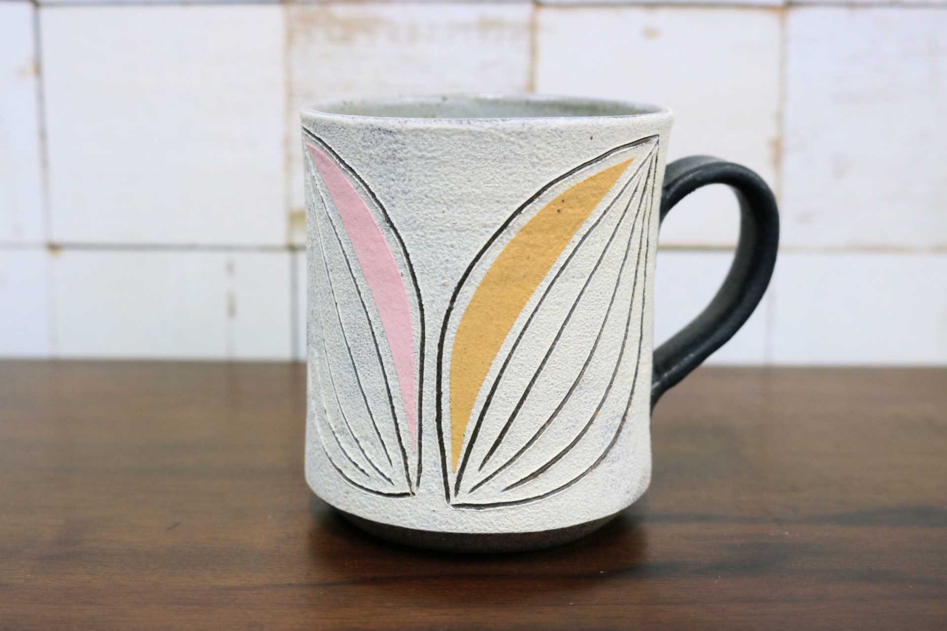 GMJO119I〇市野悟窯 市野哲次 丹波焼 彩色線象嵌 マグカップ 陶器 現代陶芸 作家物