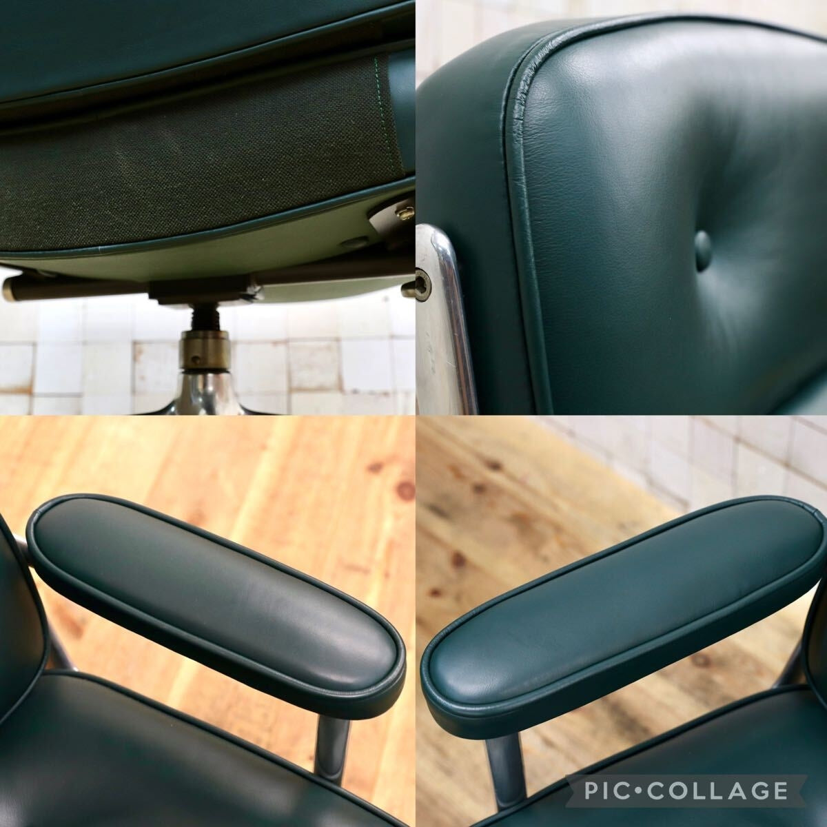 GMJO87C○Herman Miller / ハーマンミラー イームズ エグゼクティブチェア タイムライフチェア 本革 グリーン チャールズ＆レイ 定価約95万