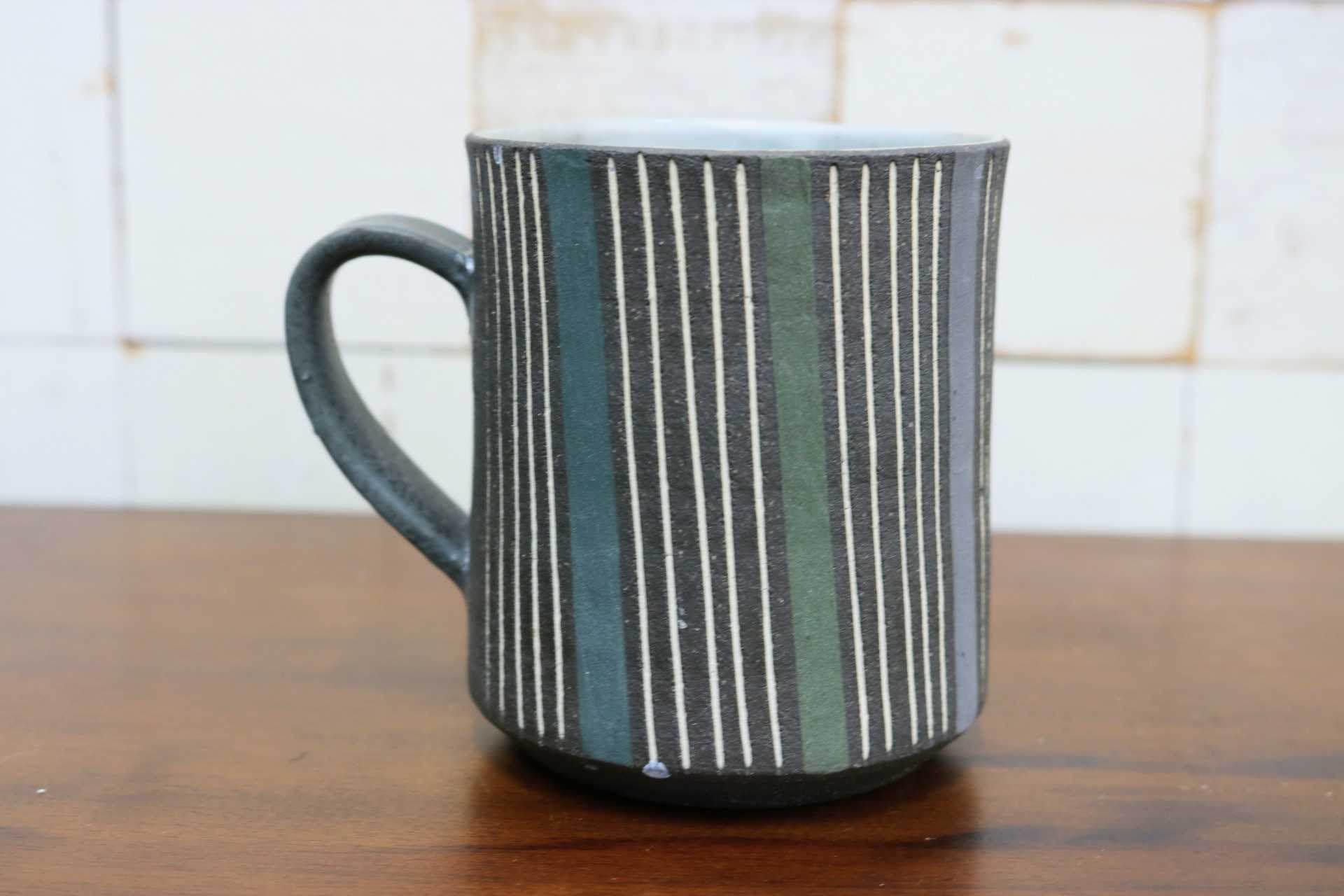 GMJO119L〇市野悟窯 市野哲次 丹波焼 彩色線象嵌 マグカップ 陶器 現代陶芸 作家物