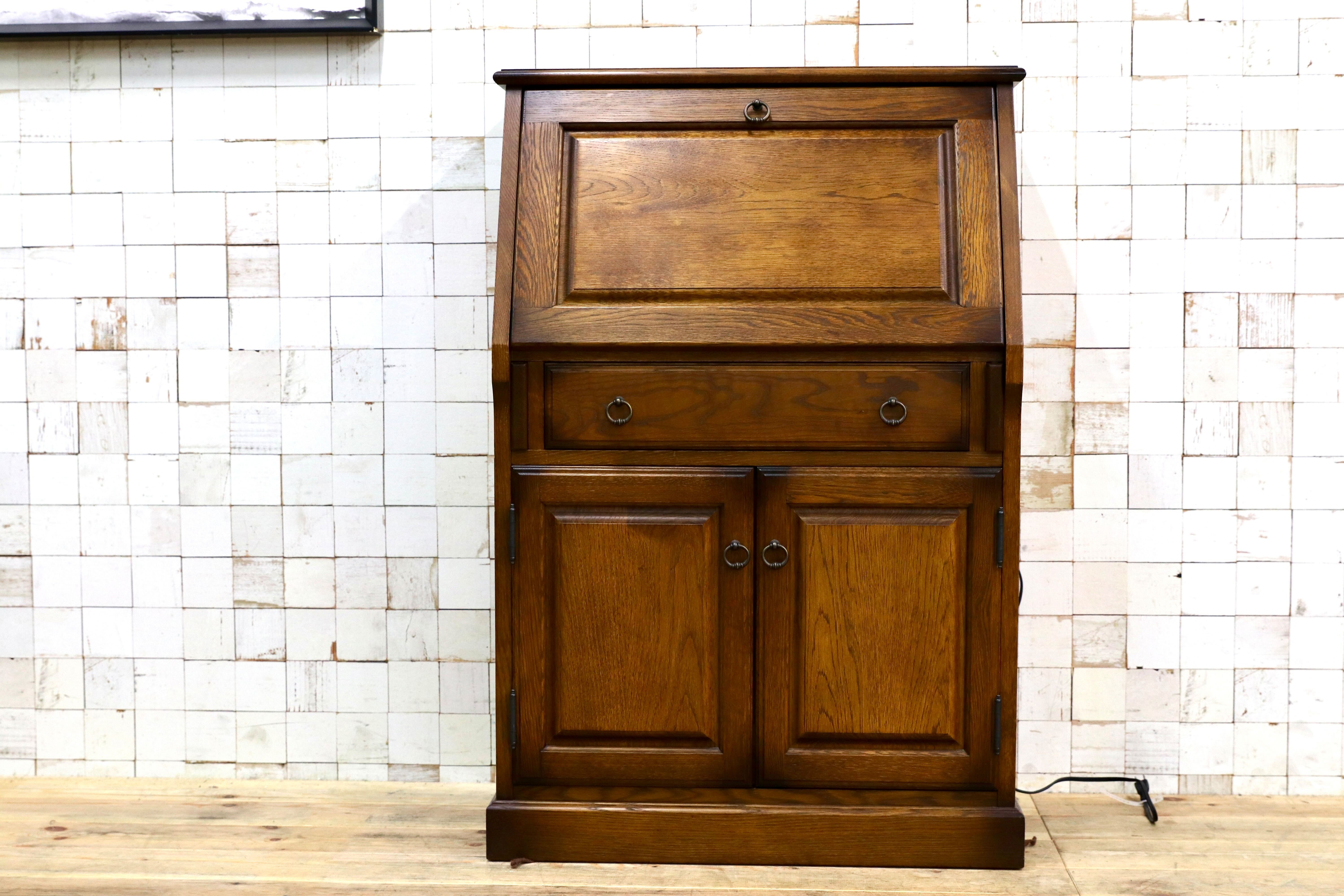 蝦夷民芸家具 ライティングデスク ナラ材 えぞ民芸 ライティングビューロー GMIH398○えぞ民芸家具 / EZO 蝦夷民芸家具 ライティングビューロー