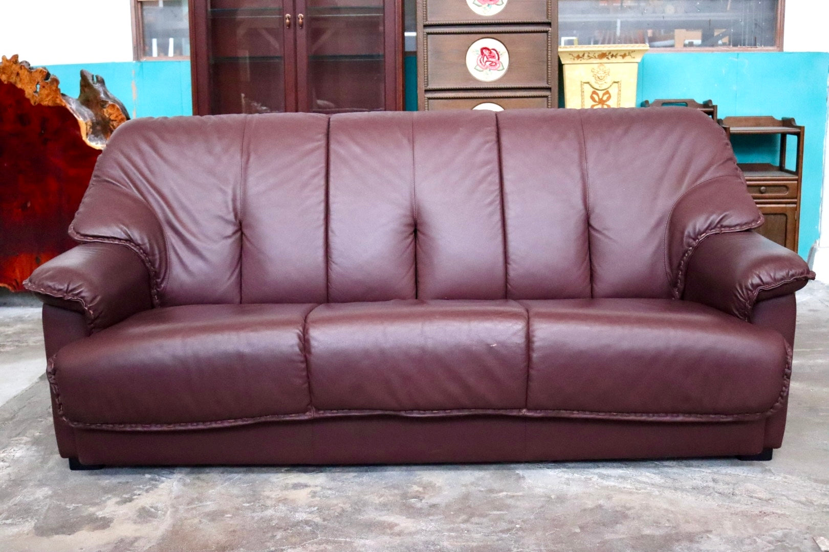 GMJS146○冨士ファニチア / FUJI FURNITURE 3人掛けソファ トリプルソファ 椅子 本革 国産家具 ヴィンテージ