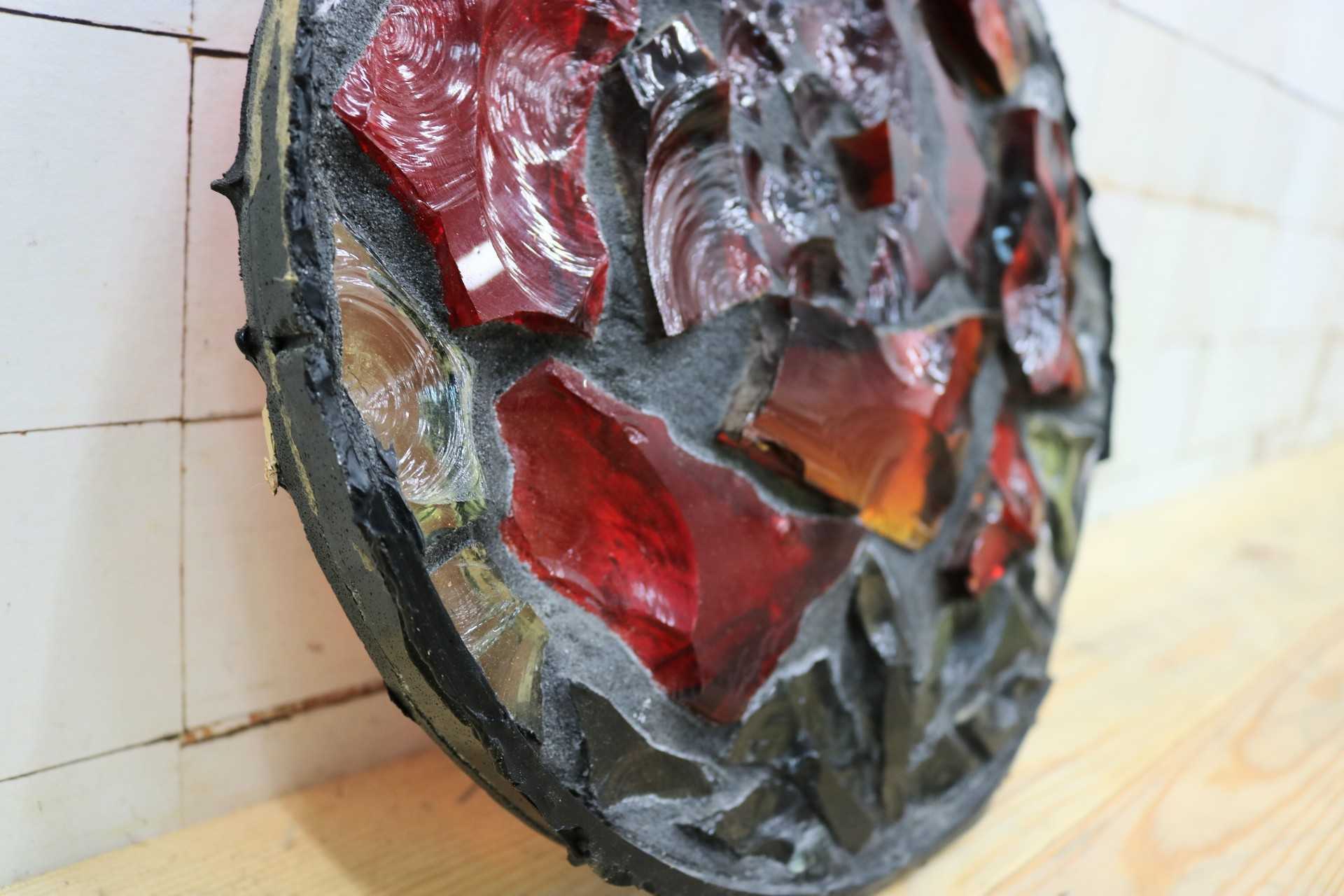 GMIK521C○三浦啓子 ガラスアート作品 バラ模様 工芸品 アート オブジェ 装飾枠 窓 稀少
