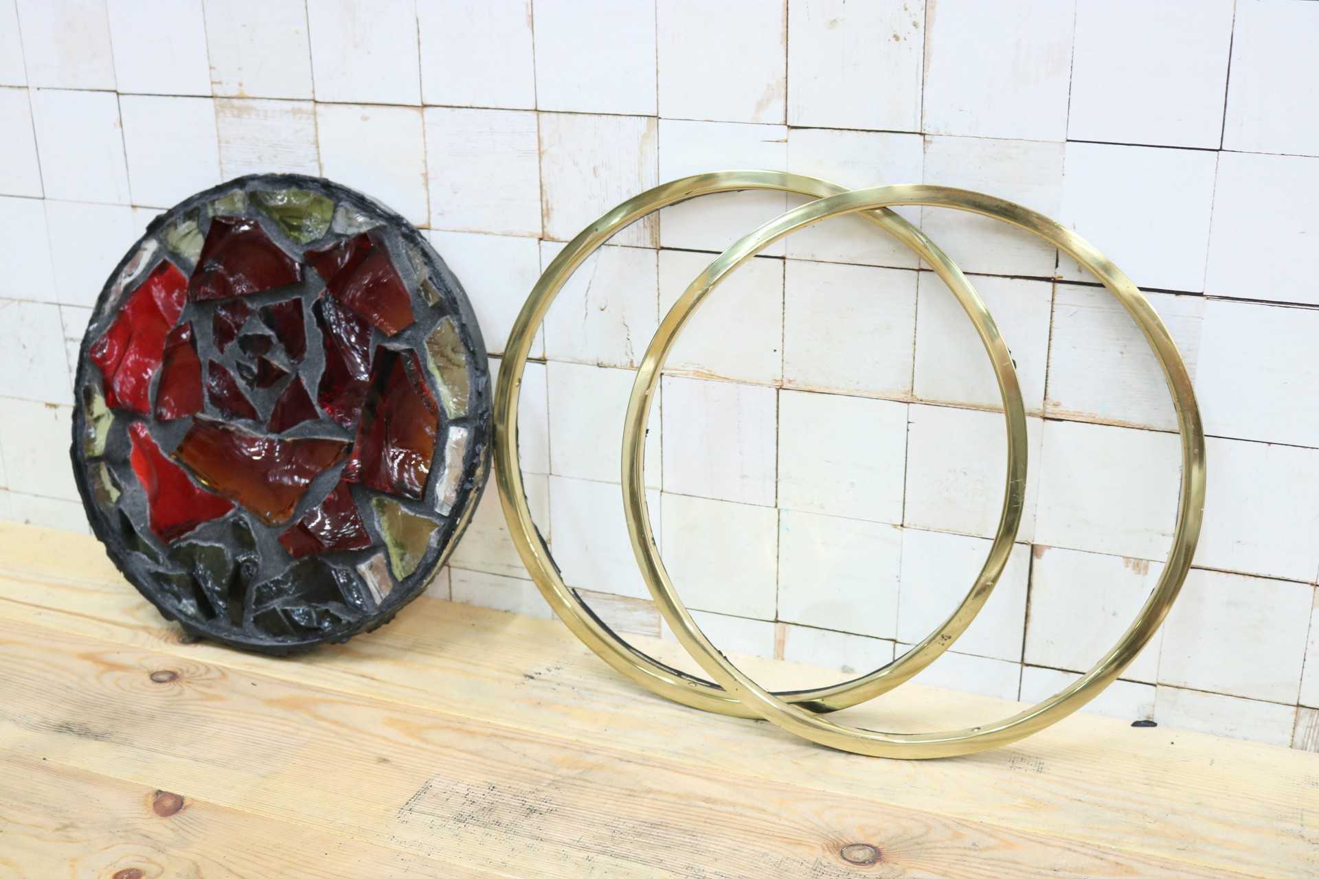 GMIK521C○三浦啓子 ガラスアート作品 バラ模様 工芸品 アート オブジェ 装飾枠 窓 稀少