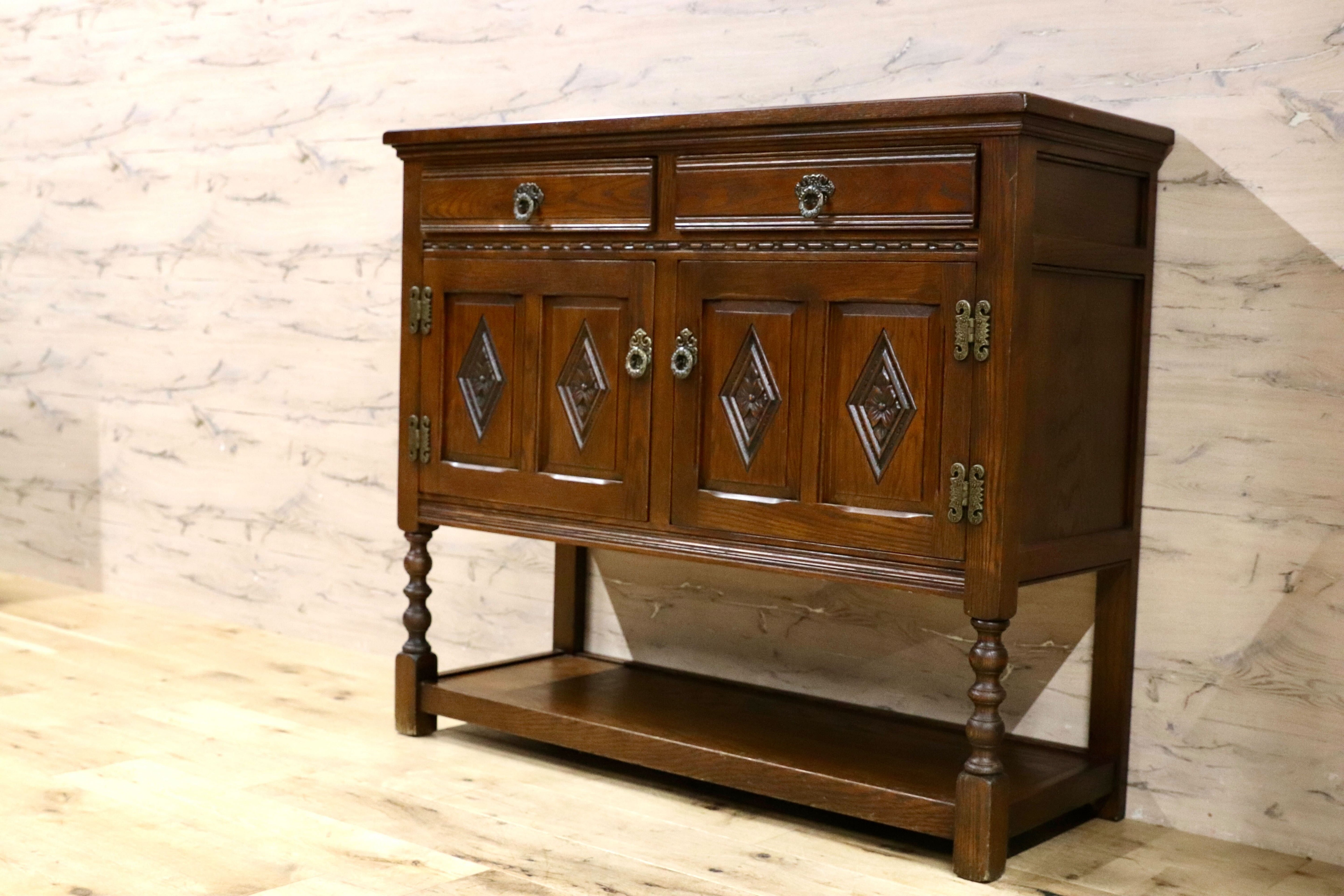 GMIK853○Old Charm / オールドチャーム 西洋 イギリス アンティーク サイドボード リビングボード キャビネット オーク材 ヴィンテージ