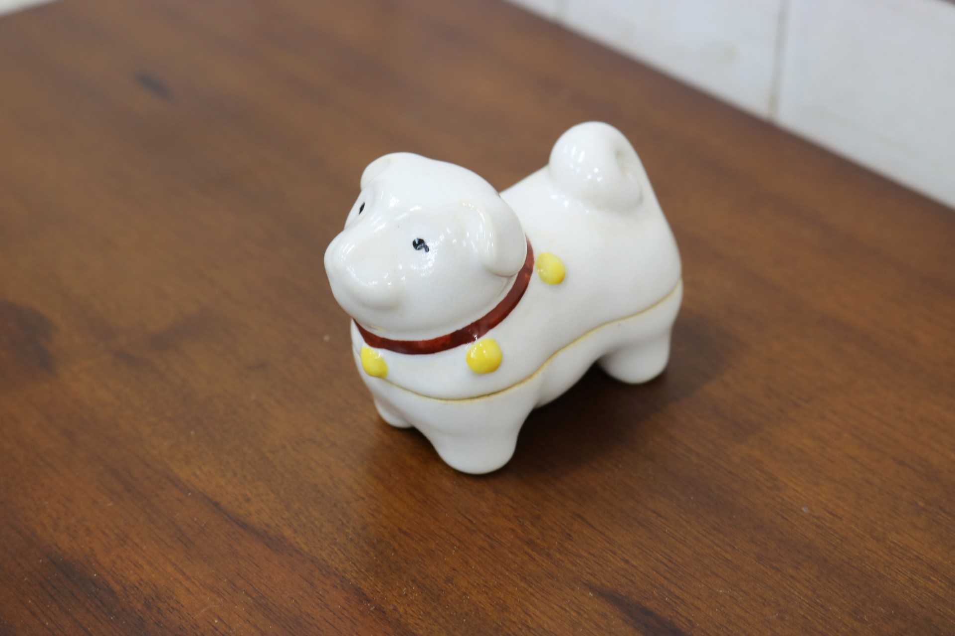 GMJK371M〇紀州焼 葵窯 二代 寒川栖豊 置物 小物入れ 茶道具 香合 犬 戌 干支 縁起物 共箱 陶器 焼物