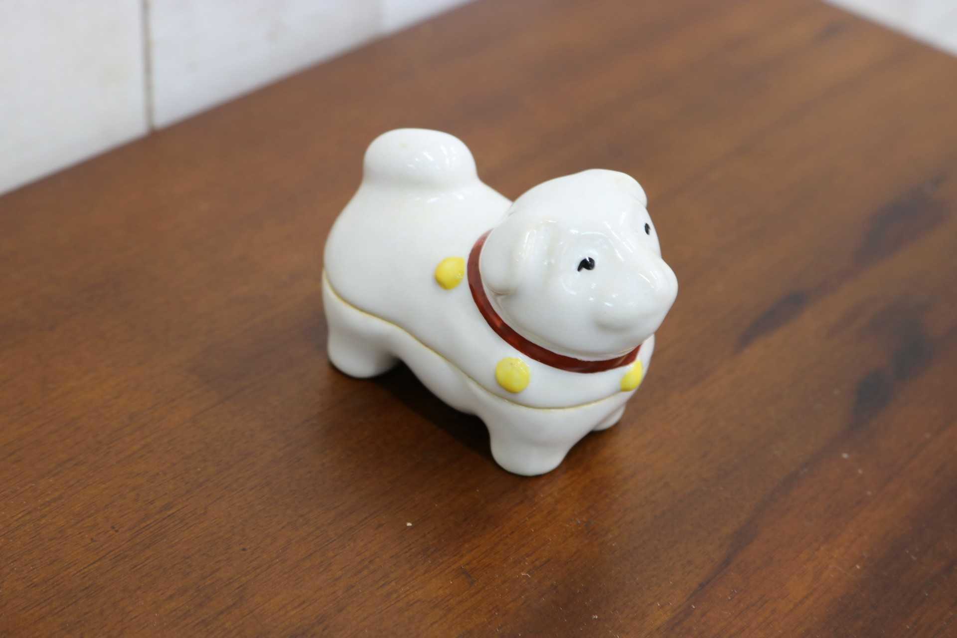 GMJK371M〇紀州焼 葵窯 二代 寒川栖豊 置物 小物入れ 茶道具 香合 犬 戌 干支 縁起物 共箱 陶器 焼物