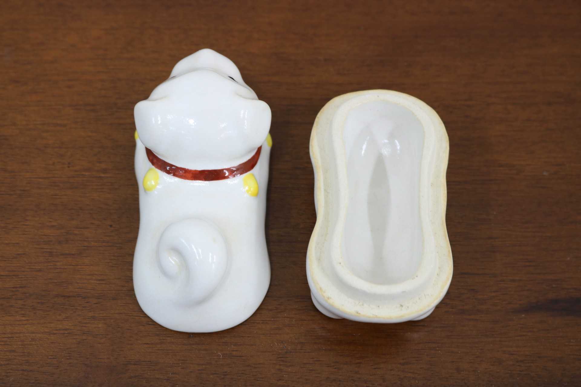 GMJK371M〇紀州焼 葵窯 二代 寒川栖豊 置物 小物入れ 茶道具 香合 犬 戌 干支 縁起物 共箱 陶器 焼物