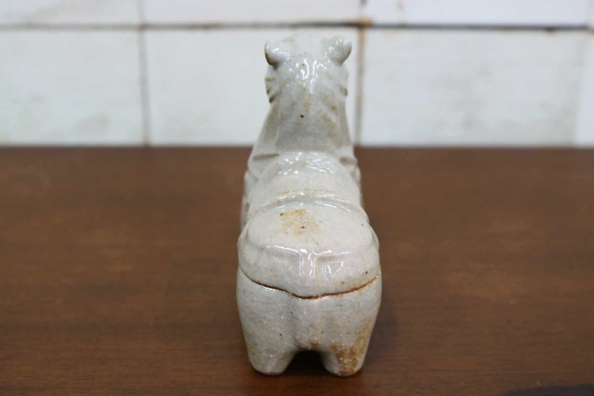 GMJK371R〇紀州焼 葵窯 二代 寒川栖豊 置物 小物入れ 茶道具 香合 馬 午 干支 縁起物 共箱 陶器 焼物