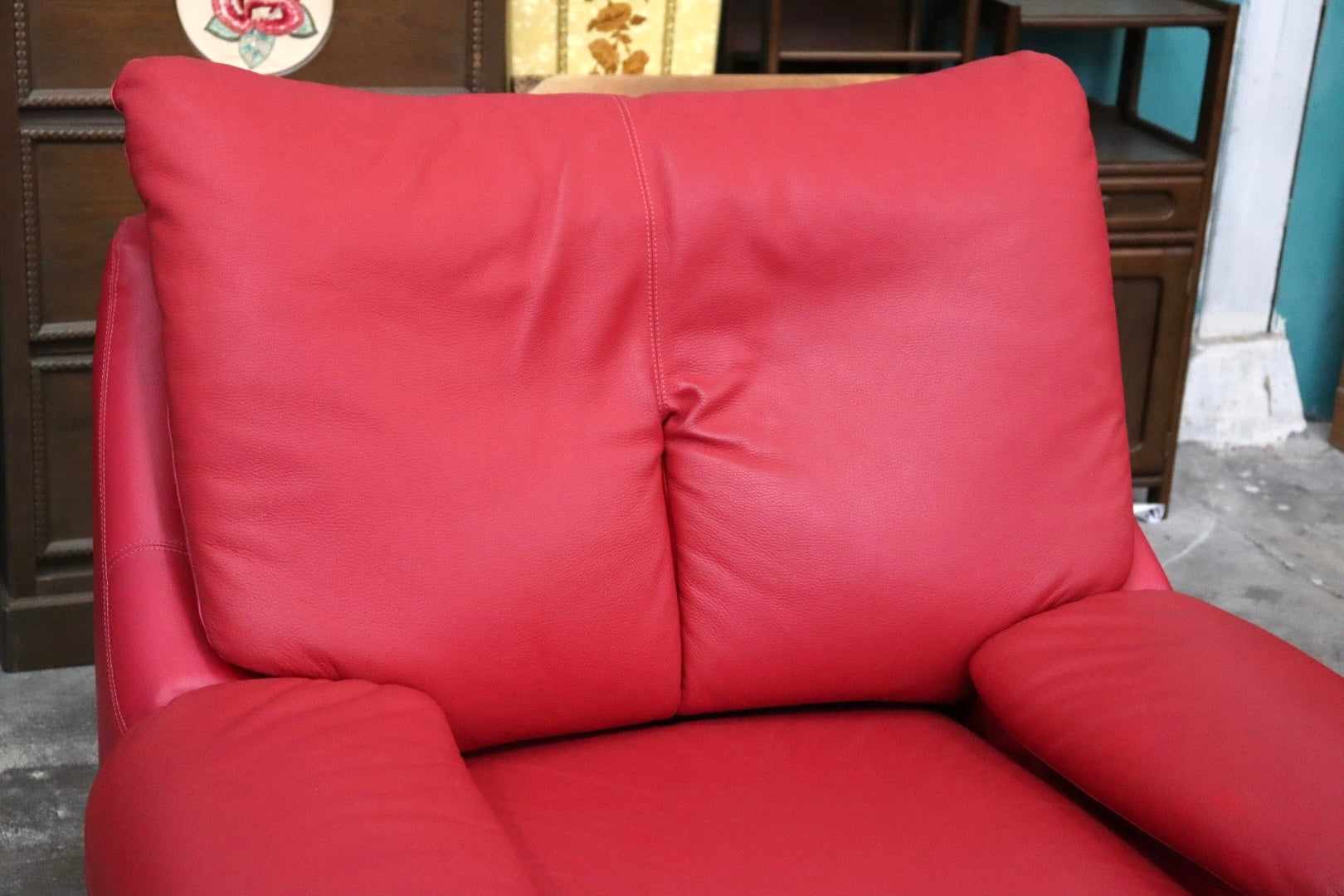 GMJK263C○FUJI FURNITURE / 冨士ファニチア L6760A 1人掛けソファ シングルソファ ラウンジチェア 本革 レッド 国産家具 美品