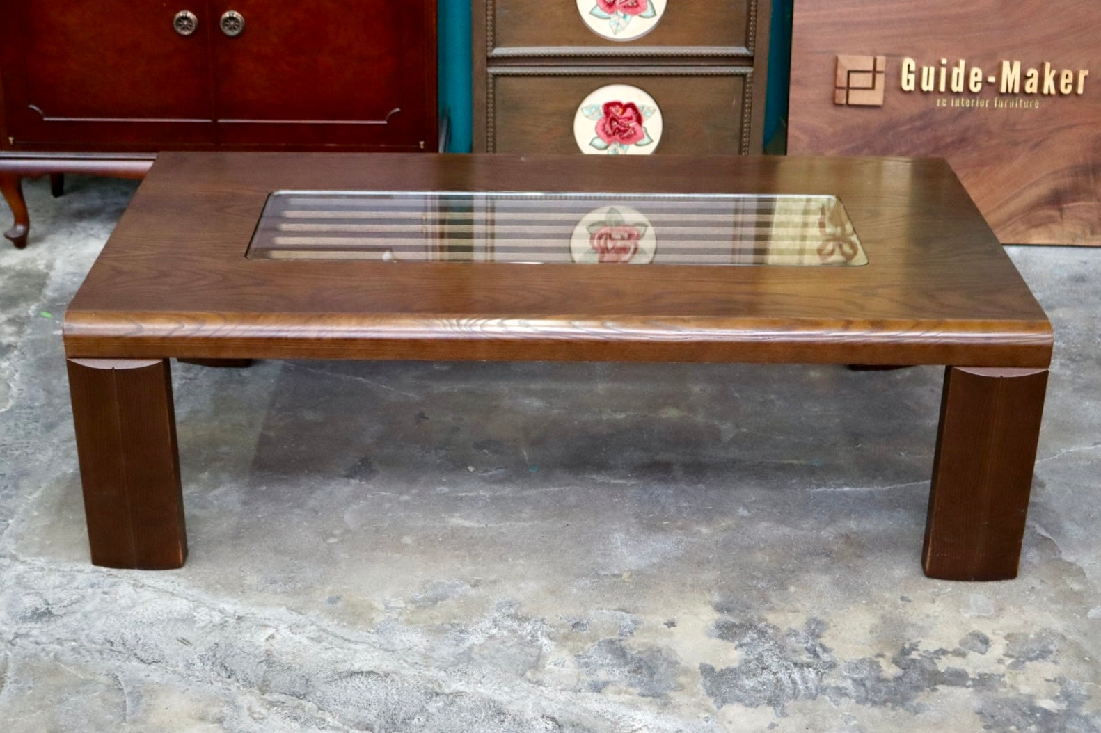 GMJS146C○ 冨士ファニチア / FUJI FURNITURE センターテーブル ローテーブル 木製 ガラス クラシック ヴィンテージ 国産家具