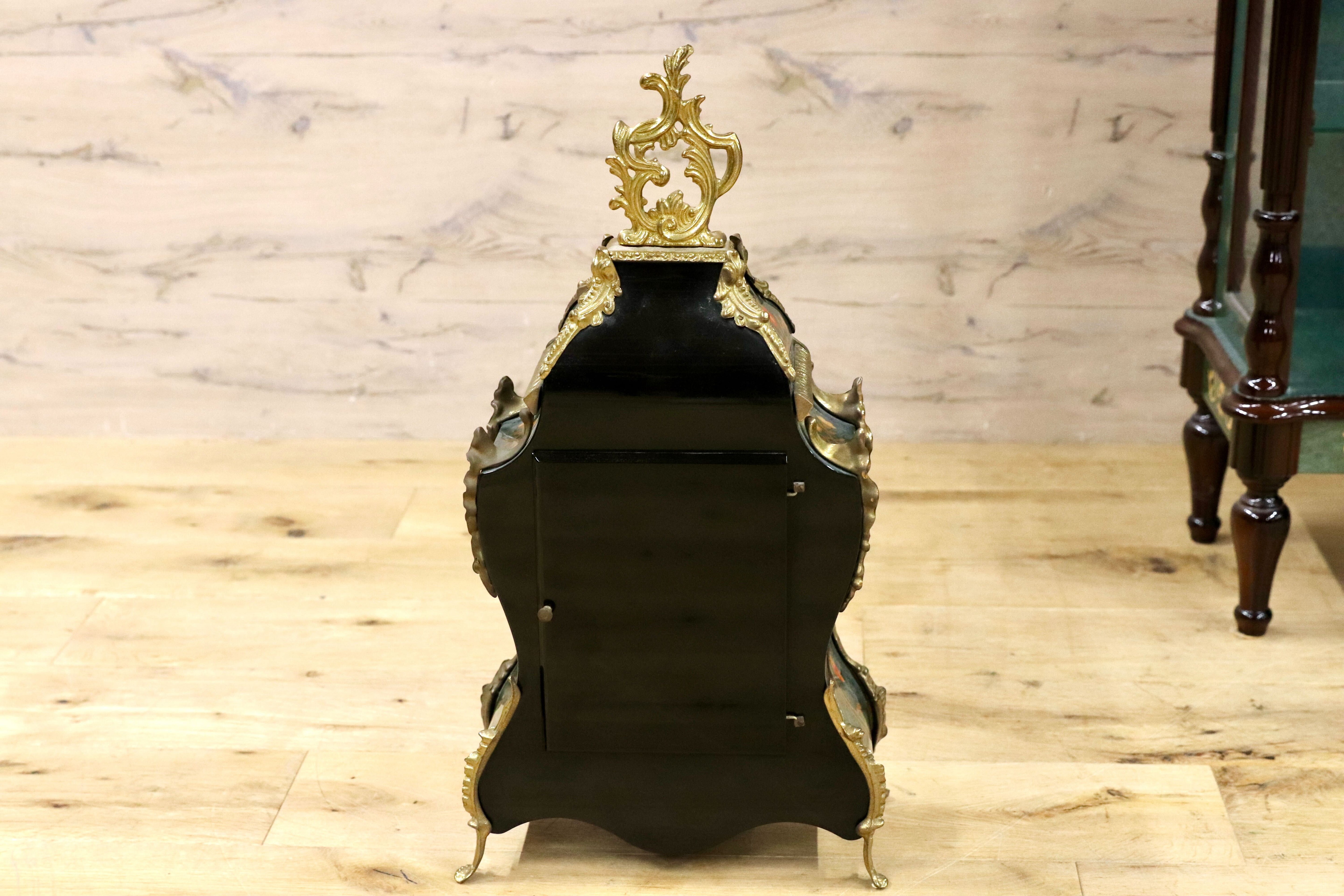 GMIK843○Le Ore イタリア製 キャビネット&置時計 ロココ調 クラシック グリーン 象嵌細工 エレガント 振り子 アートクロック