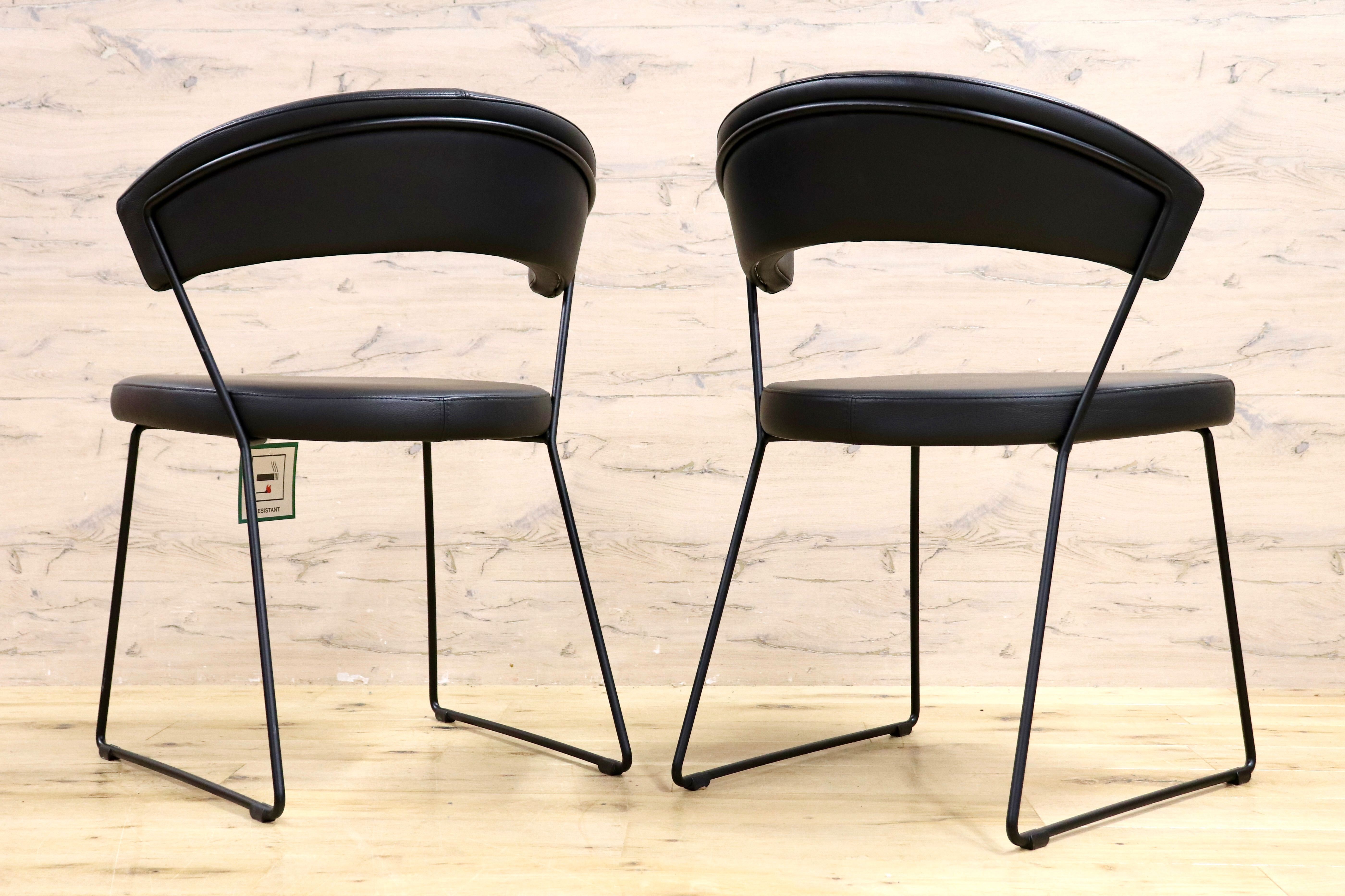 GMIS333A○Calligaris / カリガリス Connubia コヌビア New York ニューヨーク ダイニングチェア 2脚セット レザー モダン 定価約11万