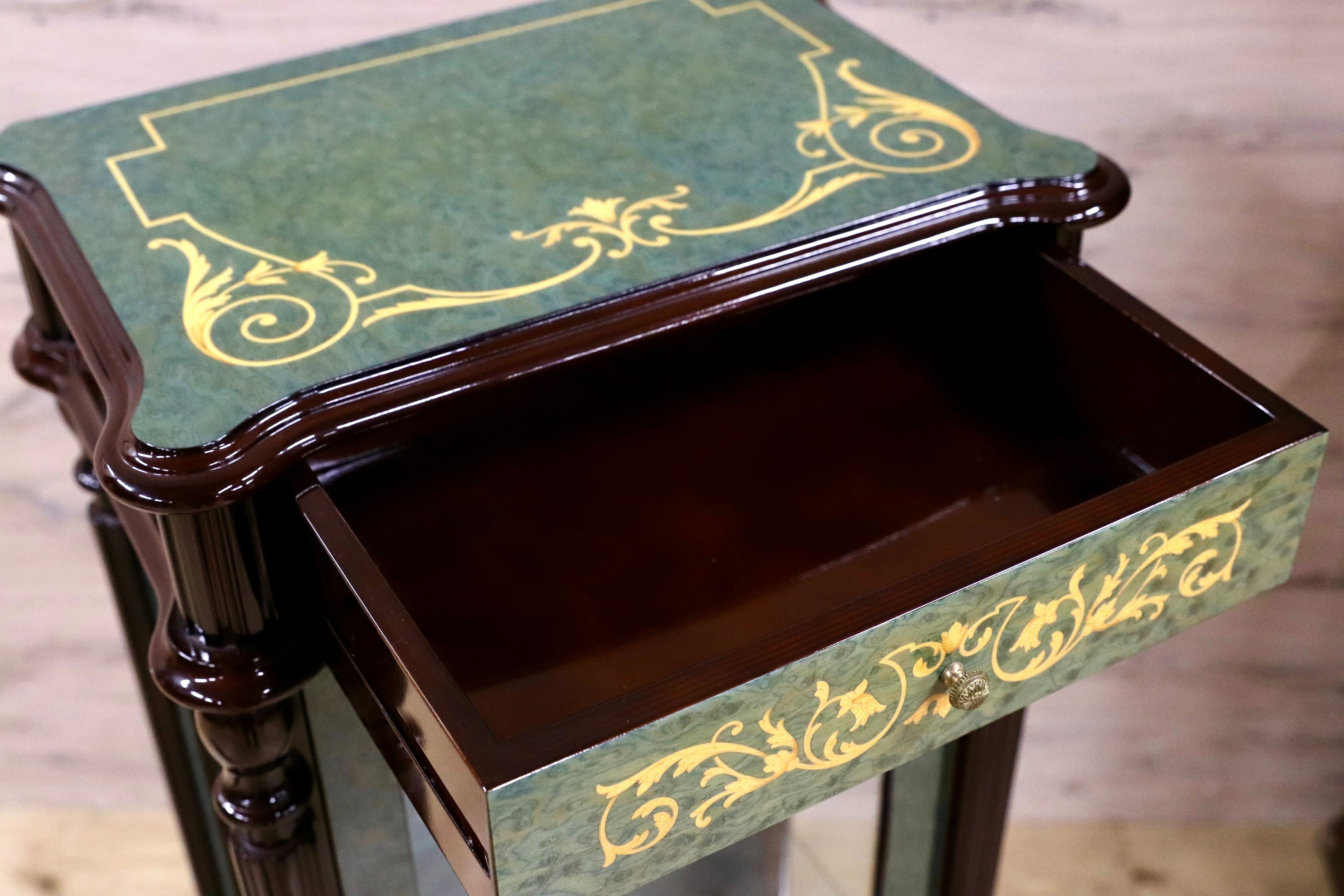 GMIK843○Le Ore イタリア製 キャビネット&置時計 ロココ調 クラシック グリーン 象嵌細工 エレガント 振り子 アートクロック