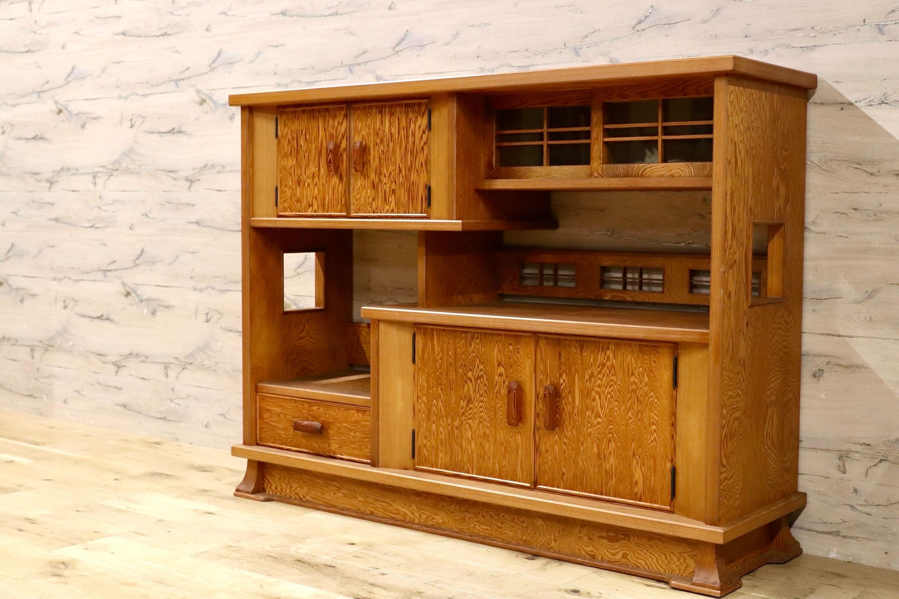 GMIK835○世界遺産屋久杉 茶棚 飾り棚 サイドボード リビングボード 和室 座敷 和モダン レトロ 最高級 和家具 アンティーク