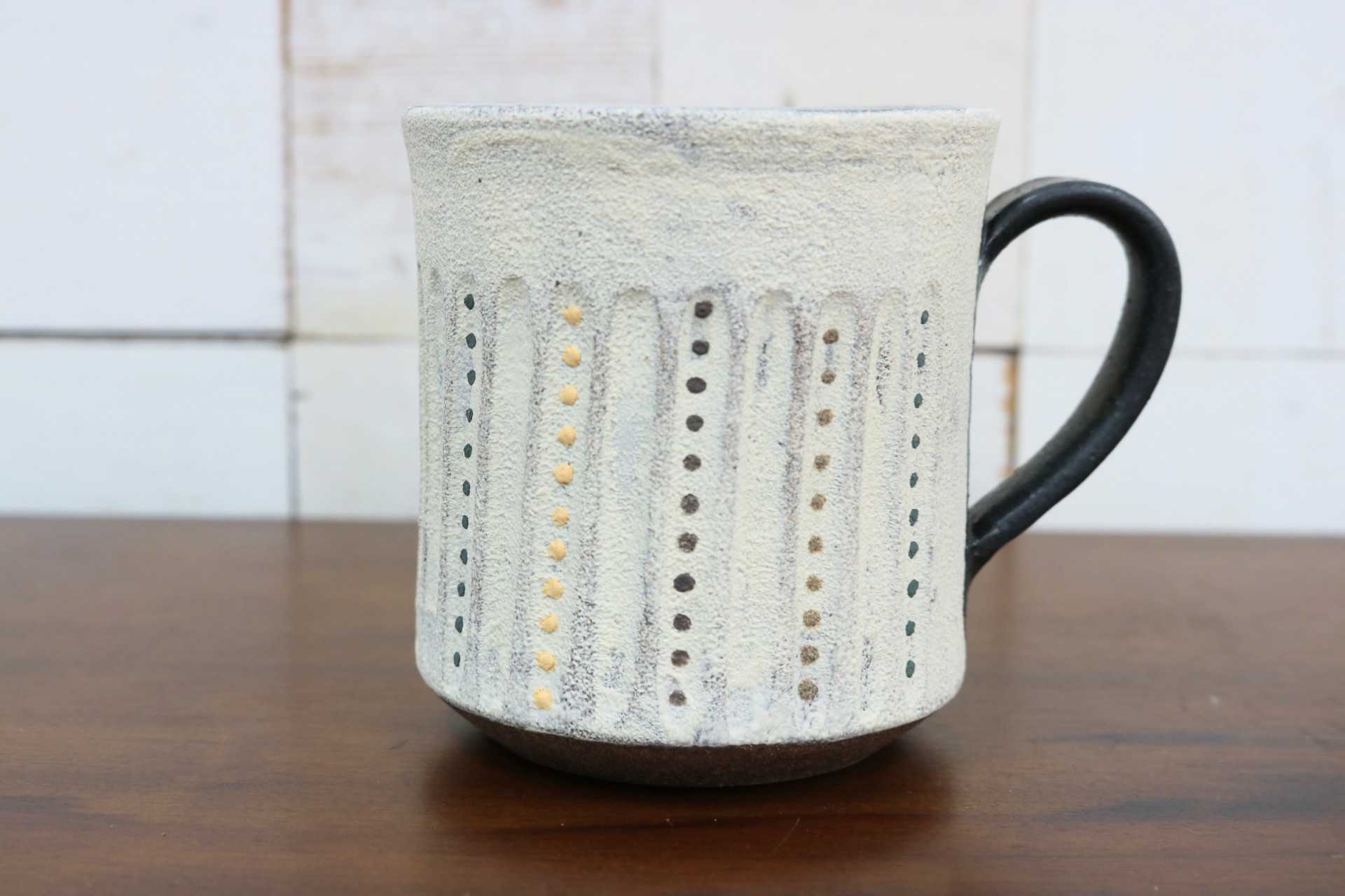 GMJO119Q〇市野悟窯 市野哲次 丹波焼 彩色線象嵌 マグカップ 陶器 現代陶芸 作家物