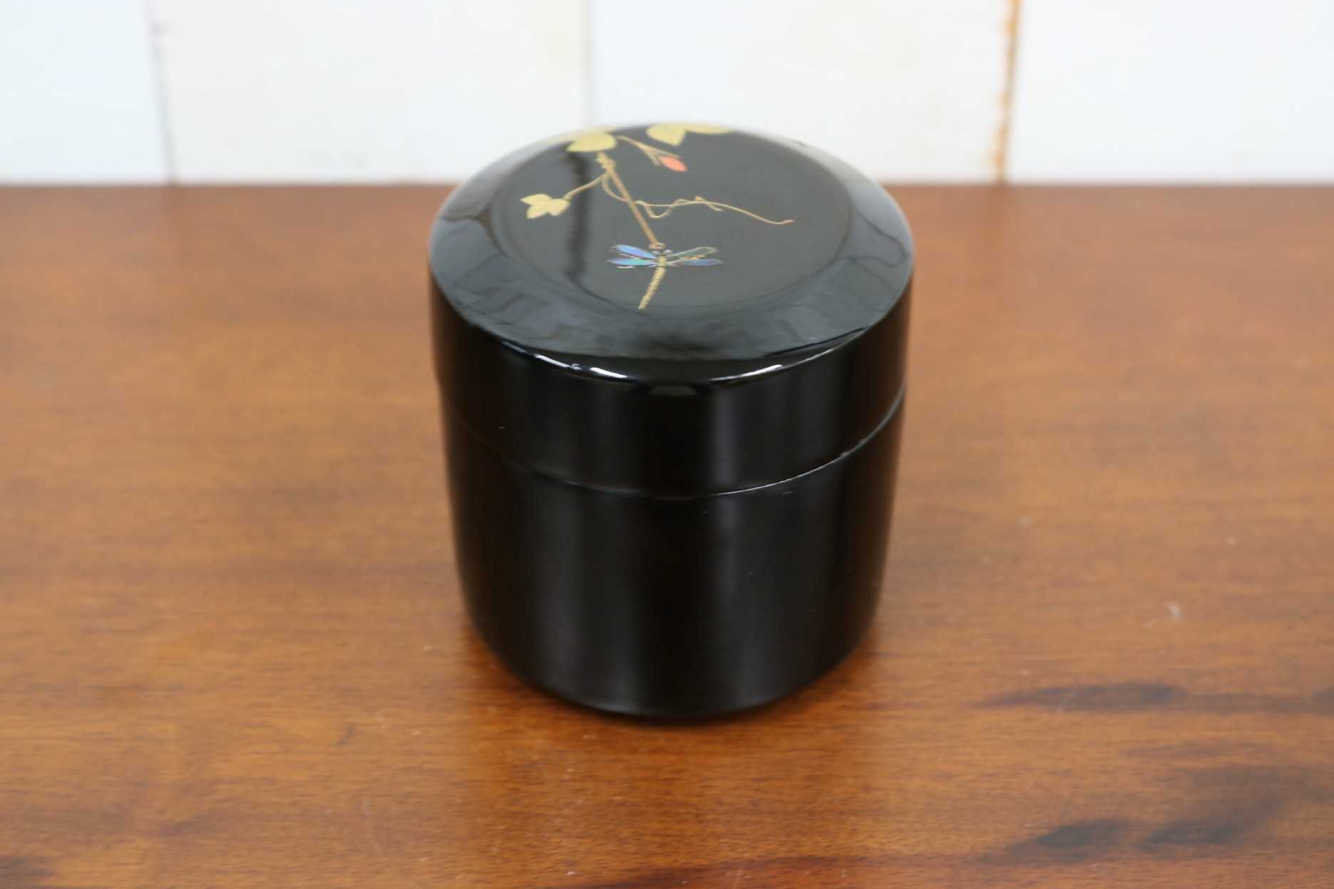 GMJK371AS〇宗香 棗 朝顔に蜻蛉 蒔絵 螺鈿細工 大下宗香 茶道具 茶器 薄茶器 共箱 加賀山中蒔絵 夏 初秋 伝統工芸
