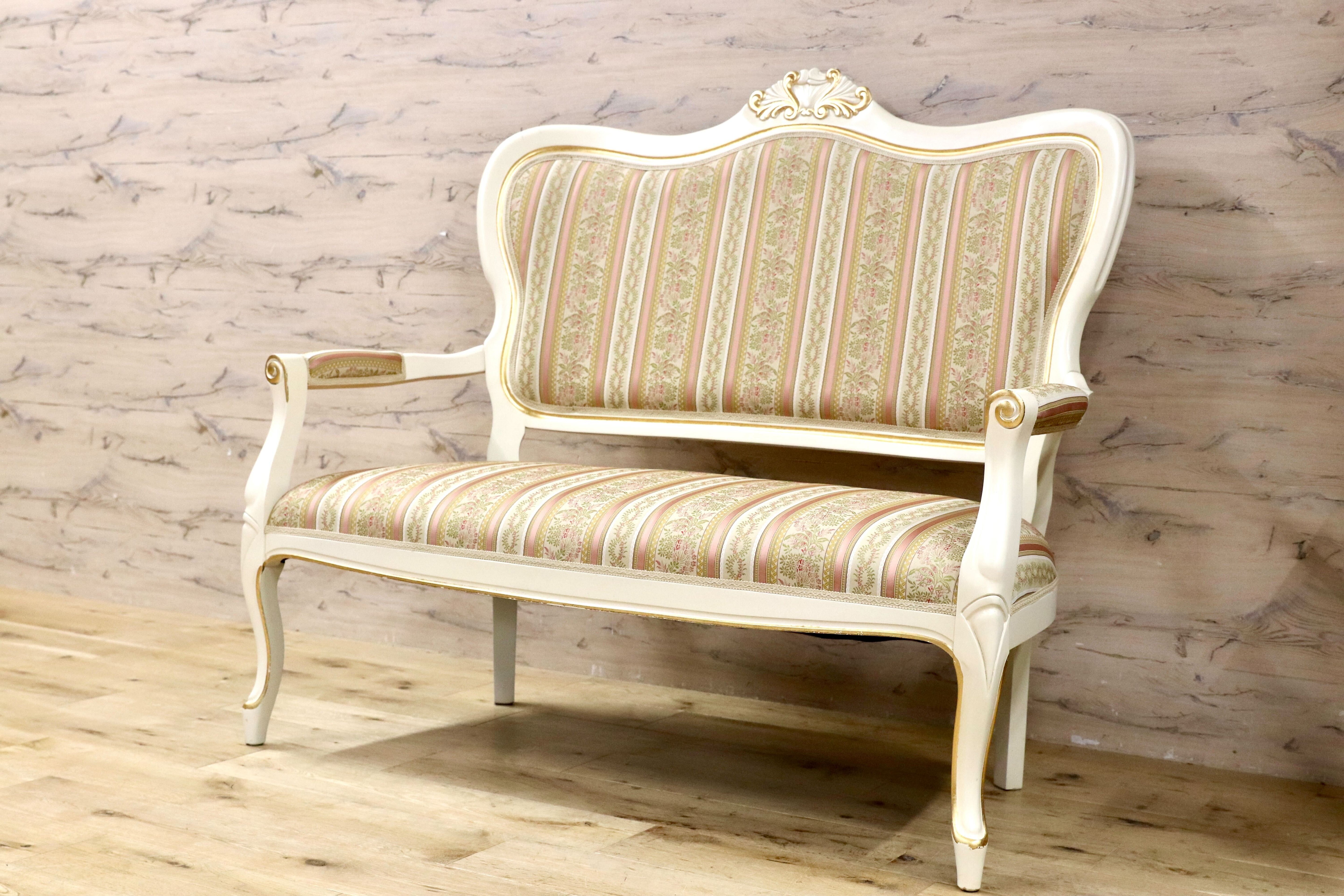 GMIK841○ロココ調 2人掛けソファ ラブソファ ベンチソファ イタリア クラシック エレガント シャビー 姫家具 ヨーロピアン