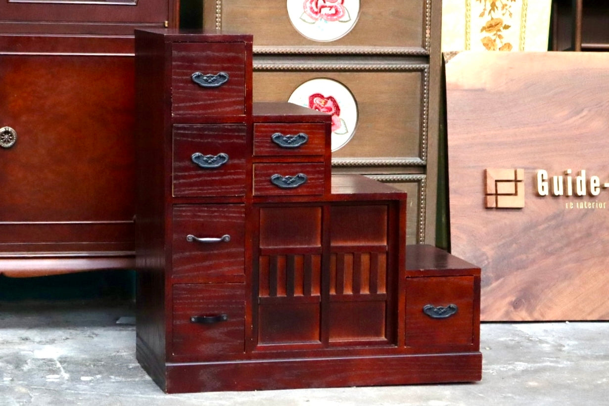 GMJS180○階段箪笥 時代箪笥 和家具 和モダン 和室 座敷 古民家 チェスト 整理箪笥 ヴィンテージ レトロ 木製 小物入れ 古民具