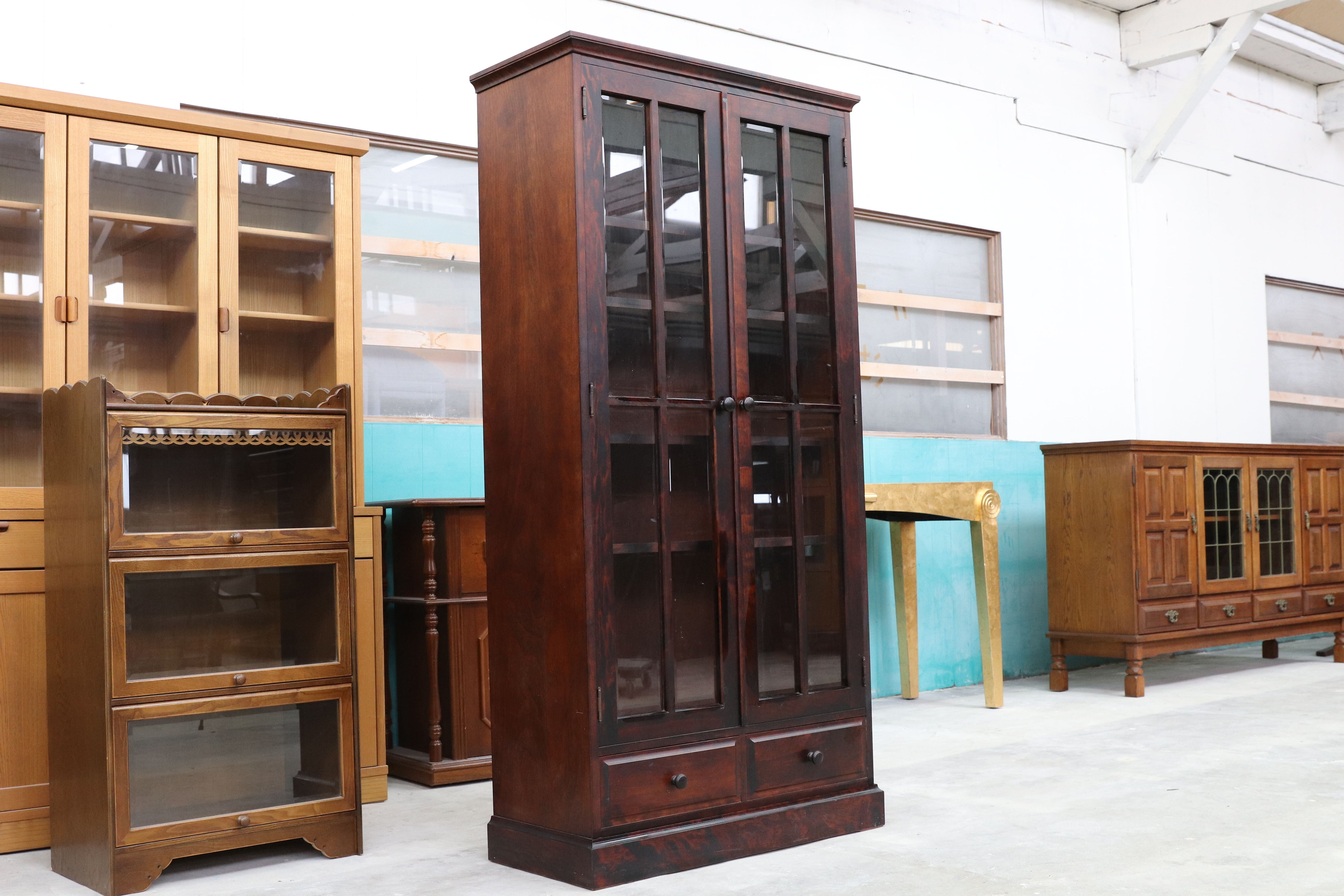 GMGH519○民芸家具 書棚 本棚 飾り棚 キャビネット 和家具 レトロ アンティーク 古民家 検）和光 北海道民芸家具