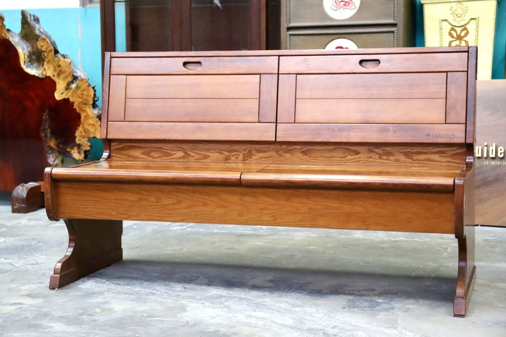 GMHF29◯東海家具 / TOKAI CANADIAN ロッキー ラブチェア 木製ベンチ 長椅子 カントリー レトロ ヴィンテージ 廃番 定価約12.7万 希少