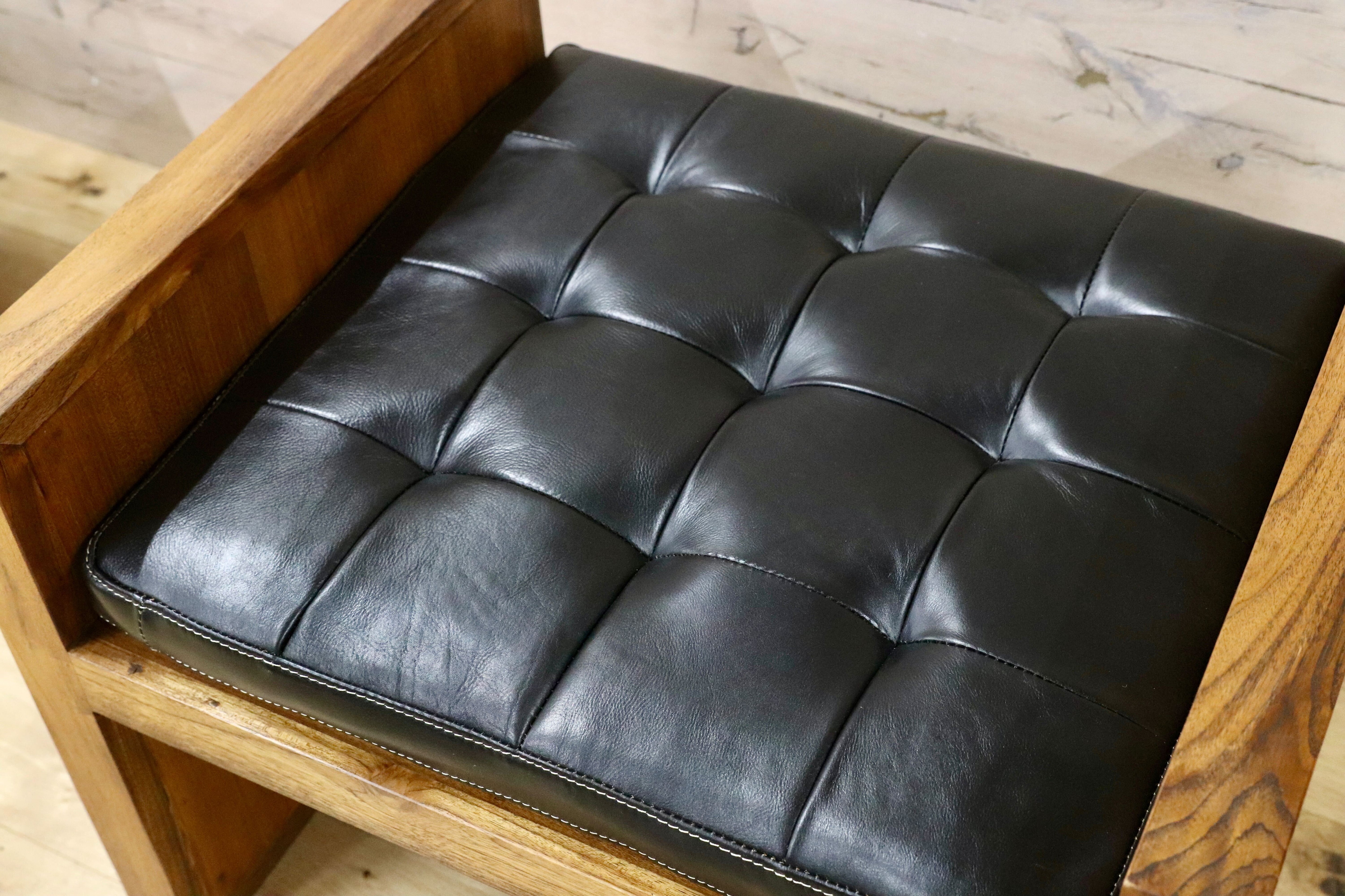 GMIK847F○CARIGGE MARKET / カリッジマーケット 本革シート サイドチェア ブラック スツール 椅子 アジアン 家具 展示品