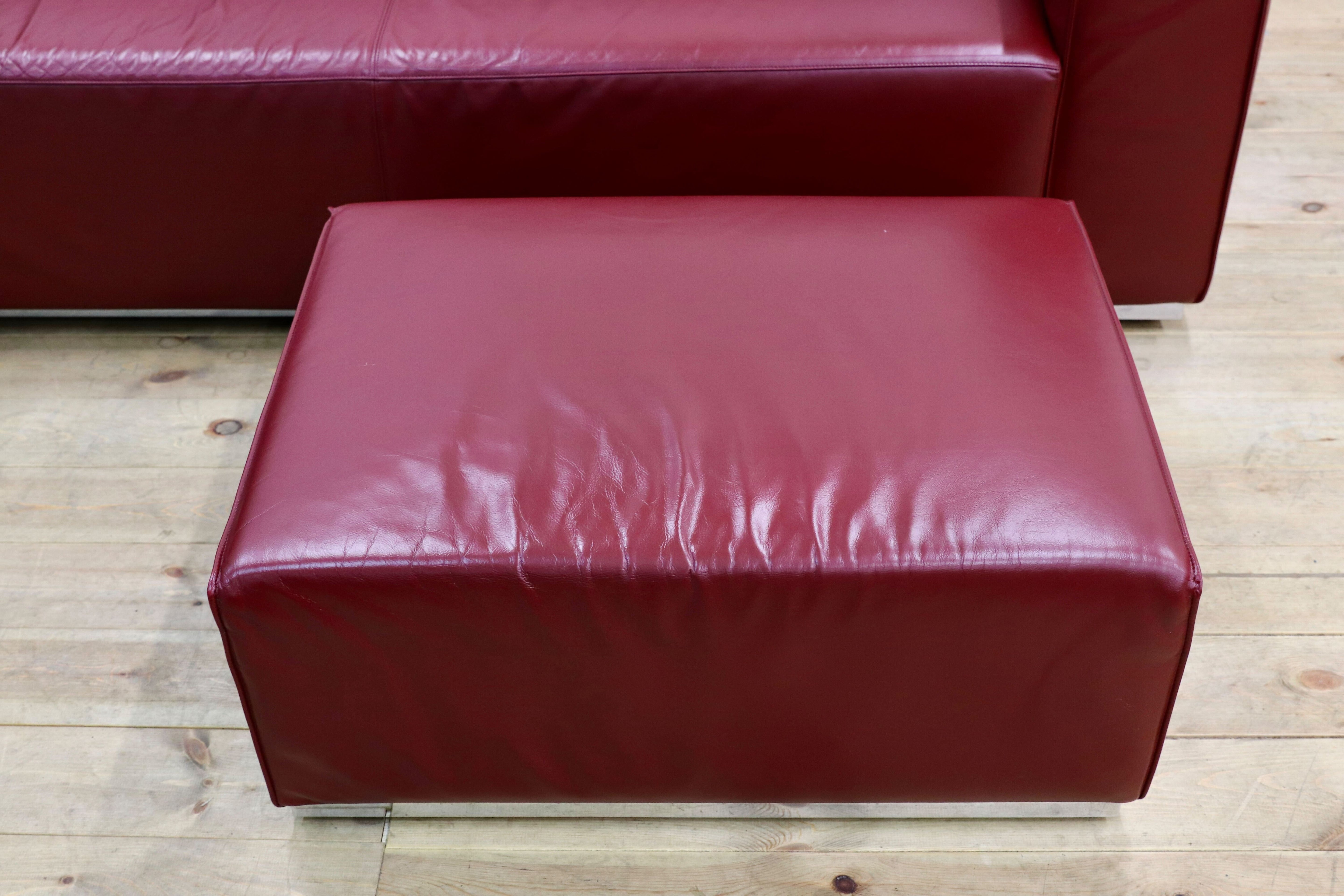GMIS200○Cassina / カッシーナ 特注 3人掛けソファ トリプルソファ オットマン付き ガーネットカラー 本革 イタリアモダン 最高級