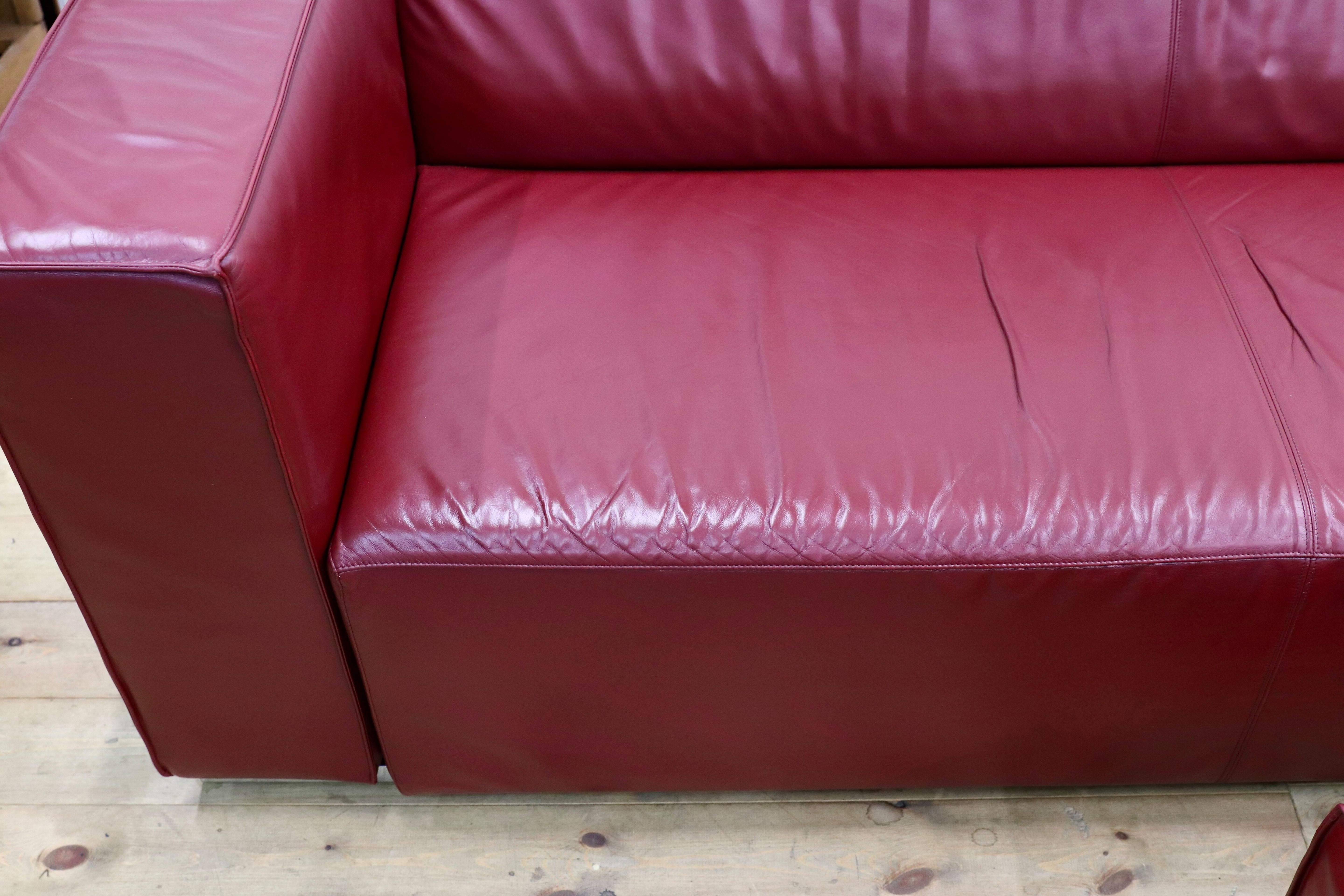 GMIS200○Cassina / カッシーナ 特注 3人掛けソファ トリプルソファ オットマン付き ガーネットカラー 本革 イタリアモダン 最高級