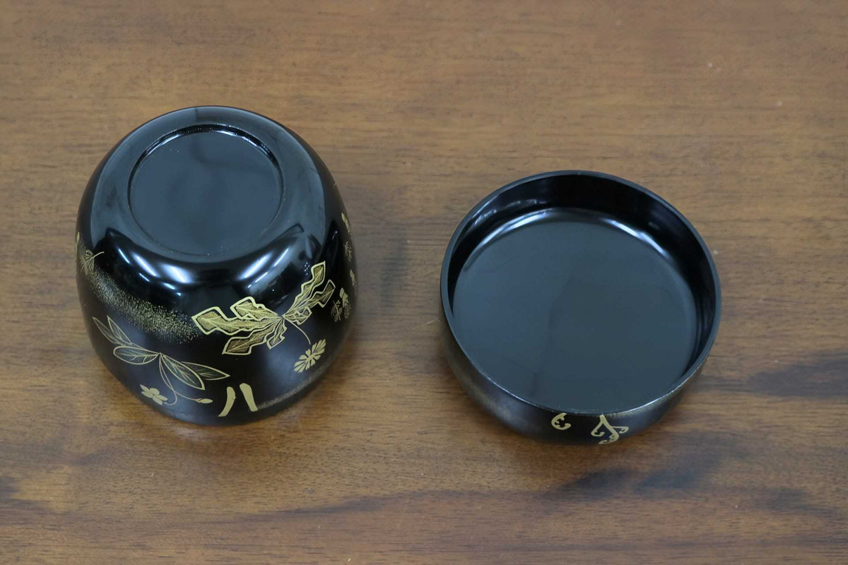 GMJK371AT〇宗香 棗 蒔絵 螺鈿細工 大下宗香 茶道具 茶器 薄茶器 共箱 加賀山中蒔絵 立春 春 土筆 菫 伝統工芸