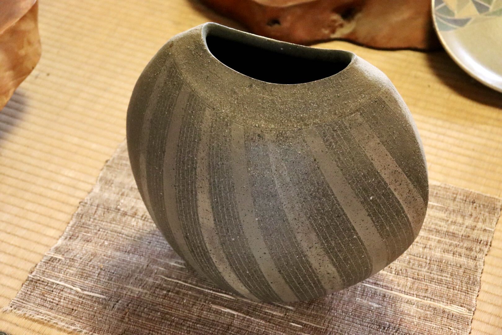 GMJI2◯市野悟窯 丹波焼 花生け 花器 壺 陶器 市野哲次 伝統工芸 丹波篠山 現代作家 和モダン