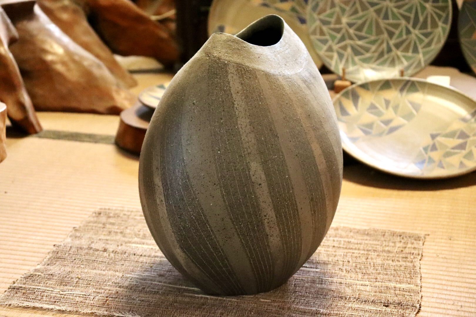GMJI2◯市野悟窯 丹波焼 花生け 花器 壺 陶器 市野哲次 伝統工芸 丹波篠山 現代作家 和モダン