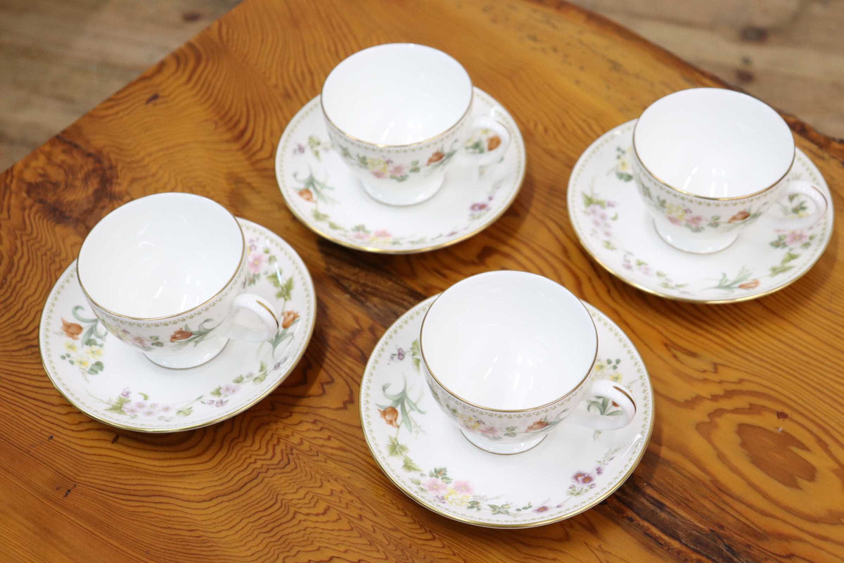 GMJO137M◯WEDGWOOD / ウェッジウッド MIRABELLE ミラベル ティーカップ＆ソーサー 4客セット コーヒーカップ 洋食器 花柄 英国製 廃盤