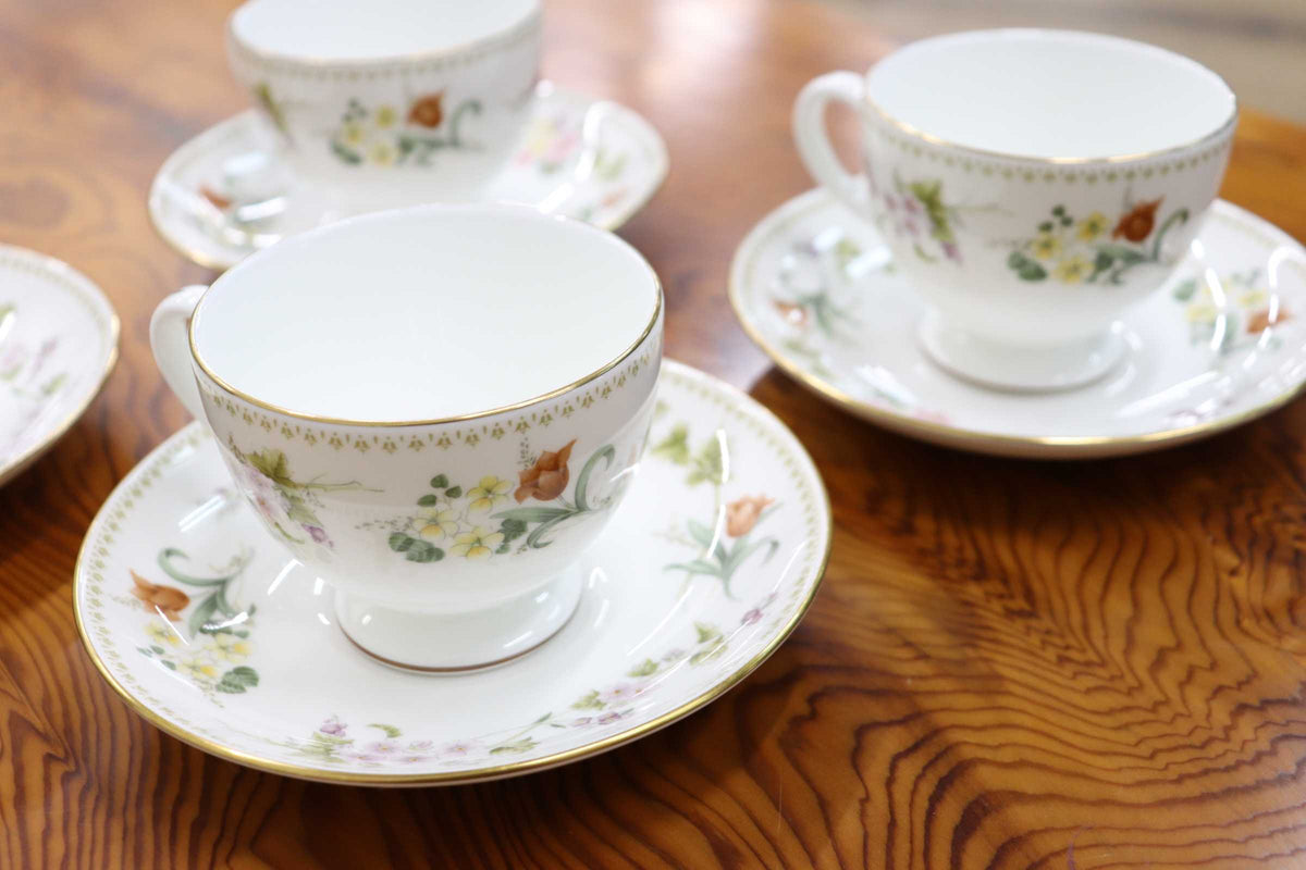 GMJO137M◯WEDGWOOD / ウェッジウッド MIRABELLE ミラベル ティーカップ＆ソーサー 4客セット コーヒーカップ 洋食器 花柄 英国製 廃盤
