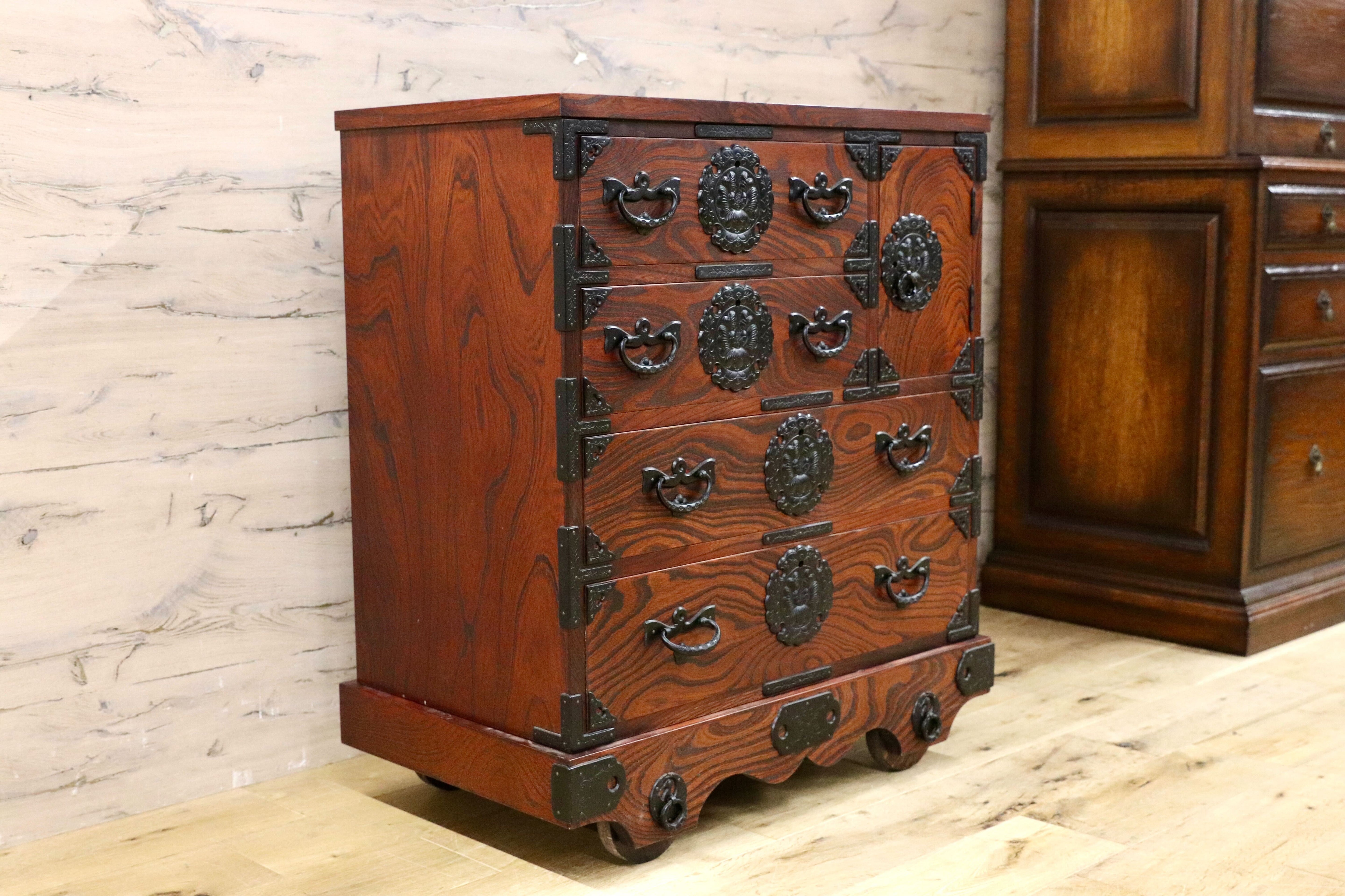 GMIH397○岩谷堂箪笥 車箪笥 サイドボード リビングボード 整理箪笥 和家具 欅材 アンティーク レトロ 時代箪笥