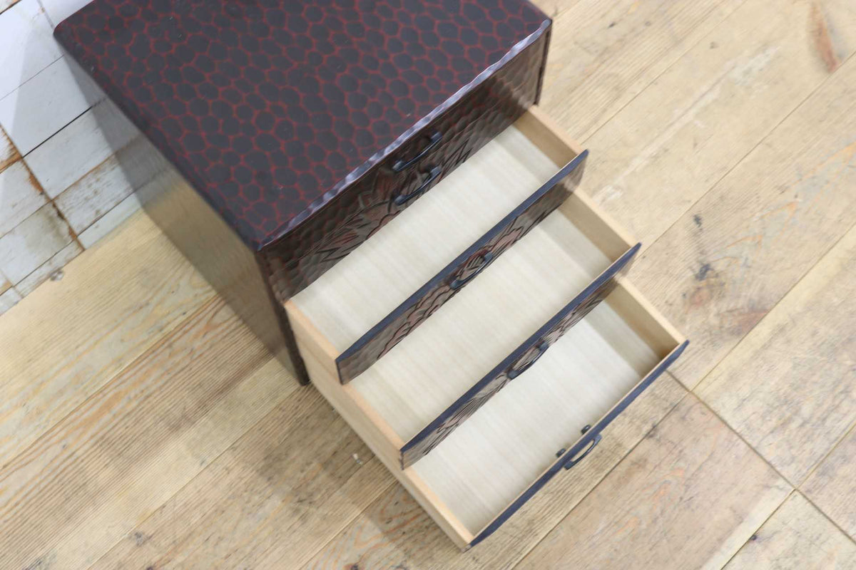 GMJK121◯整理箪笥 小物入れ 引き出し チェスト 小箪笥 鎌倉彫 和家具 和モダン 和室 民芸家具 昭和レトロ 展示品