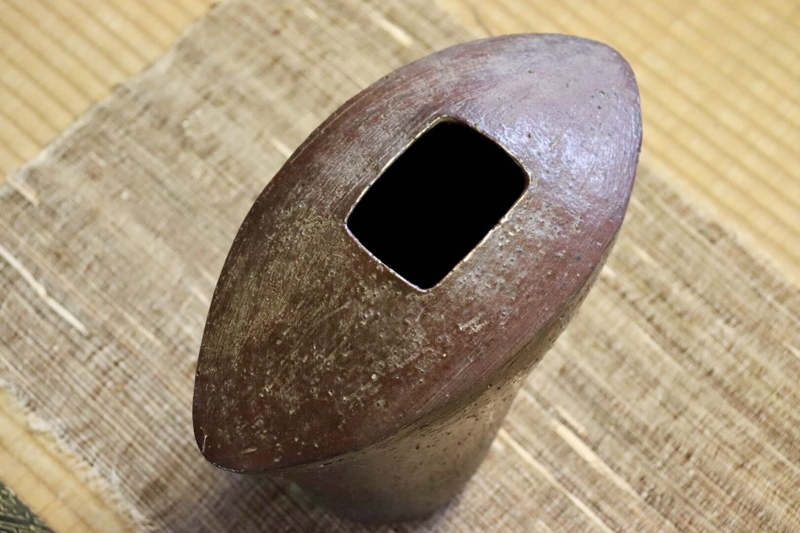GMJI13◯市野悟窯 丹波焼 花器 花入 一輪挿し 花瓶 扁壺 市野哲次 陶器 丹波篠山 和モダン