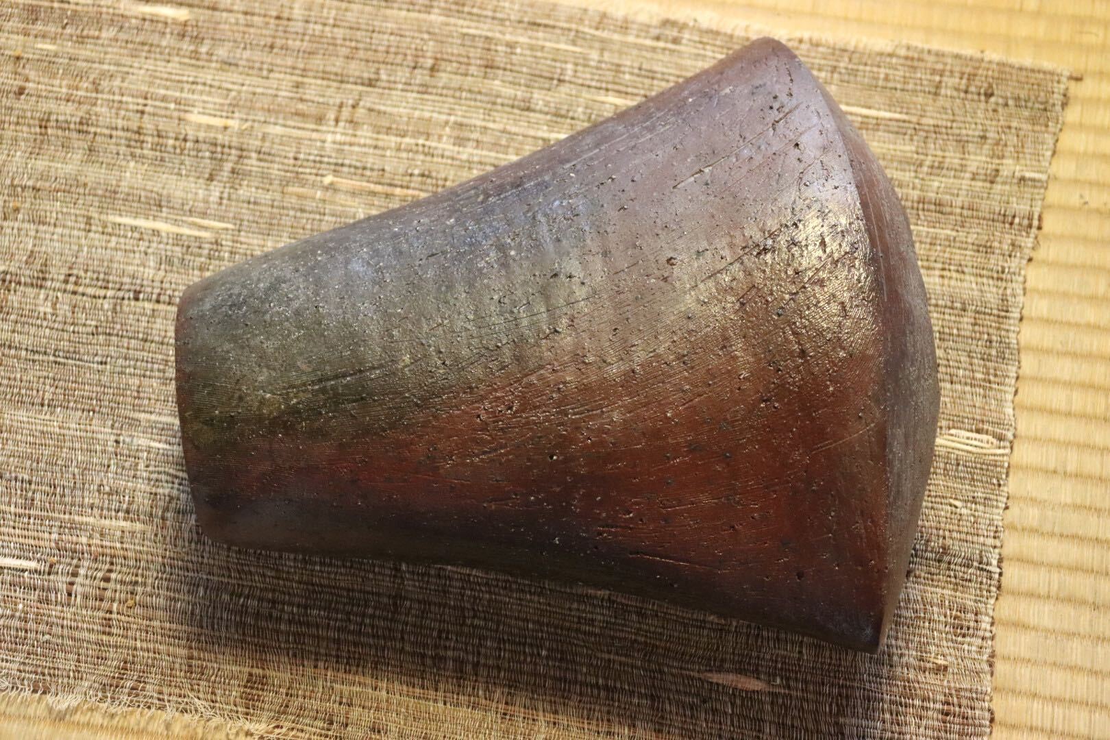 GMJI13◯市野悟窯 丹波焼 花器 花入 一輪挿し 花瓶 扁壺 市野哲次 陶器 丹波篠山 和モダン