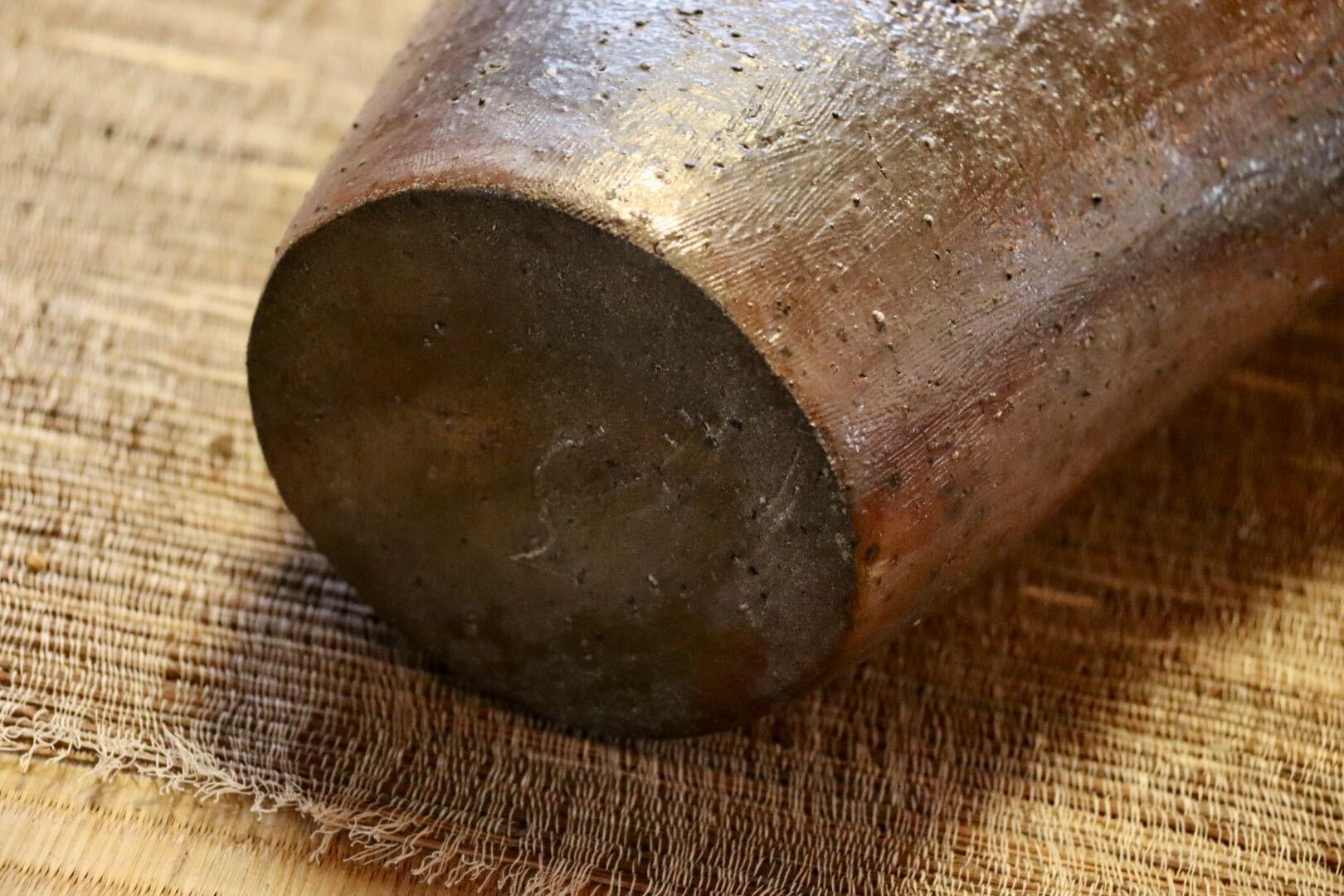 GMJI13◯市野悟窯 丹波焼 花器 花入 一輪挿し 花瓶 扁壺 市野哲次 陶器 丹波篠山 和モダン