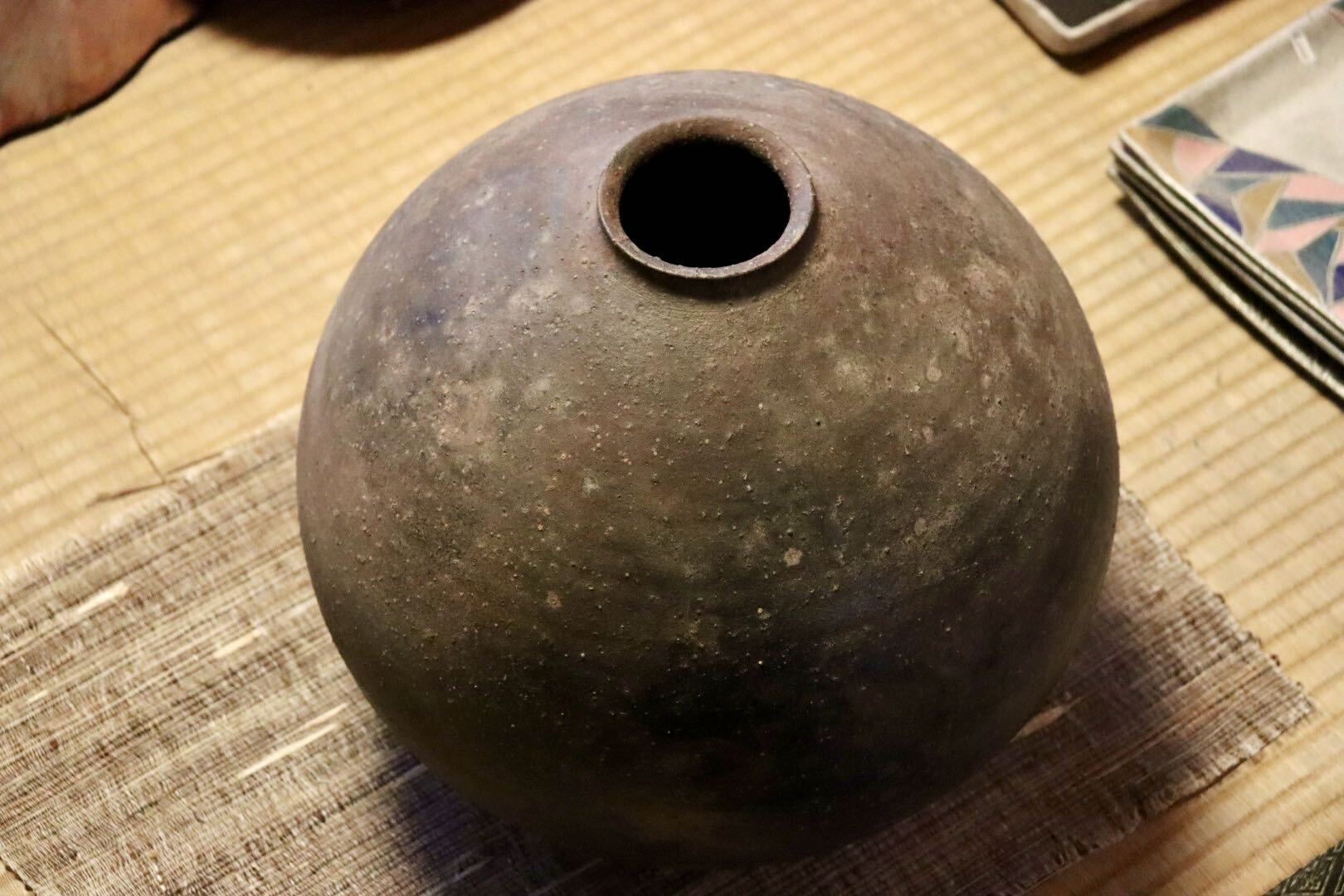 GMJI28◯市野悟窯 丹波焼 丸壺 花生 花器 花入 伝統工芸 陶器 丹波篠山 市野哲次 和モダン 逸品