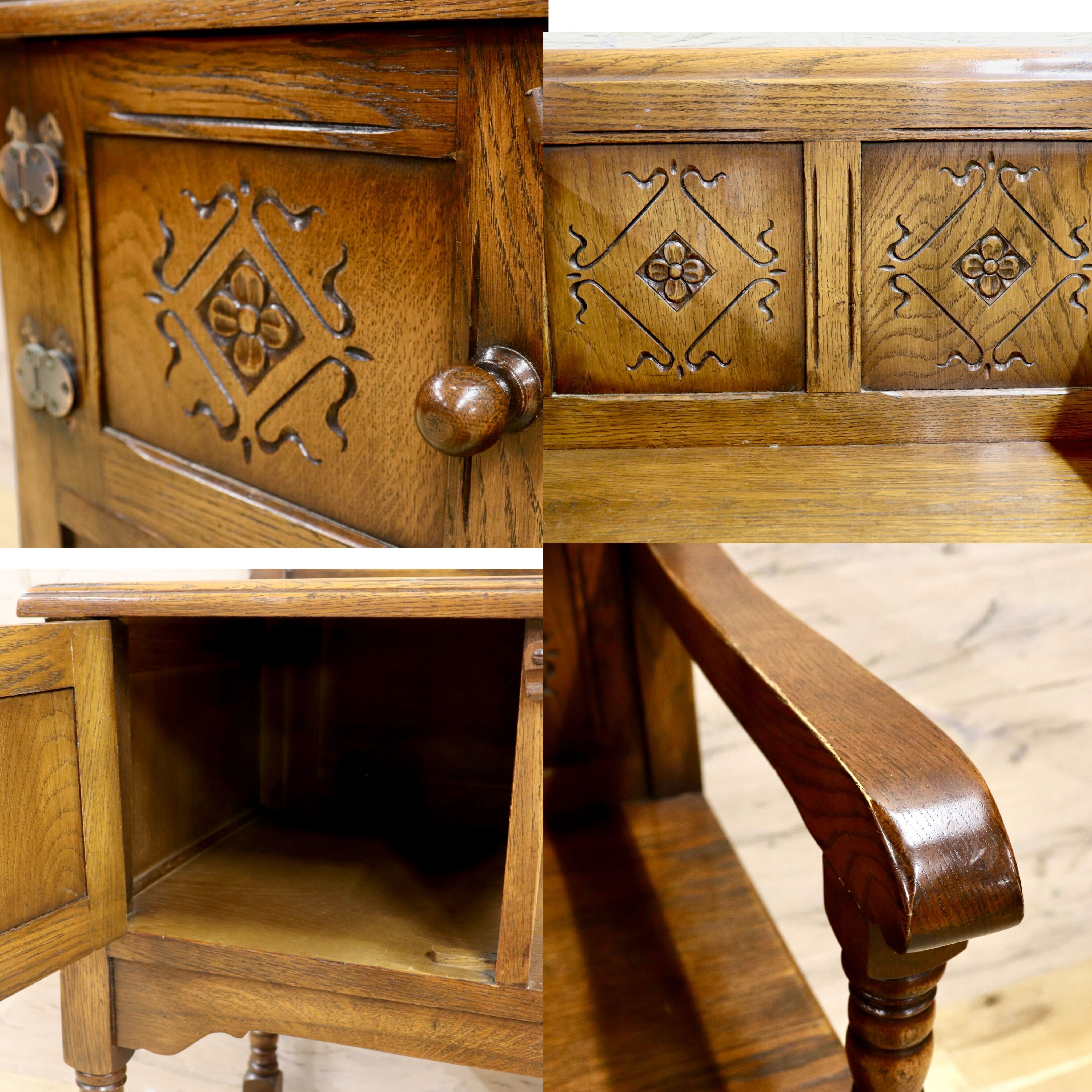 GMIS283○西洋アンティーク イギリス テレフォンベンチ チェア 椅子 レトロ ヨーロピアン クラシック ヴィンテージ オーク無垢材